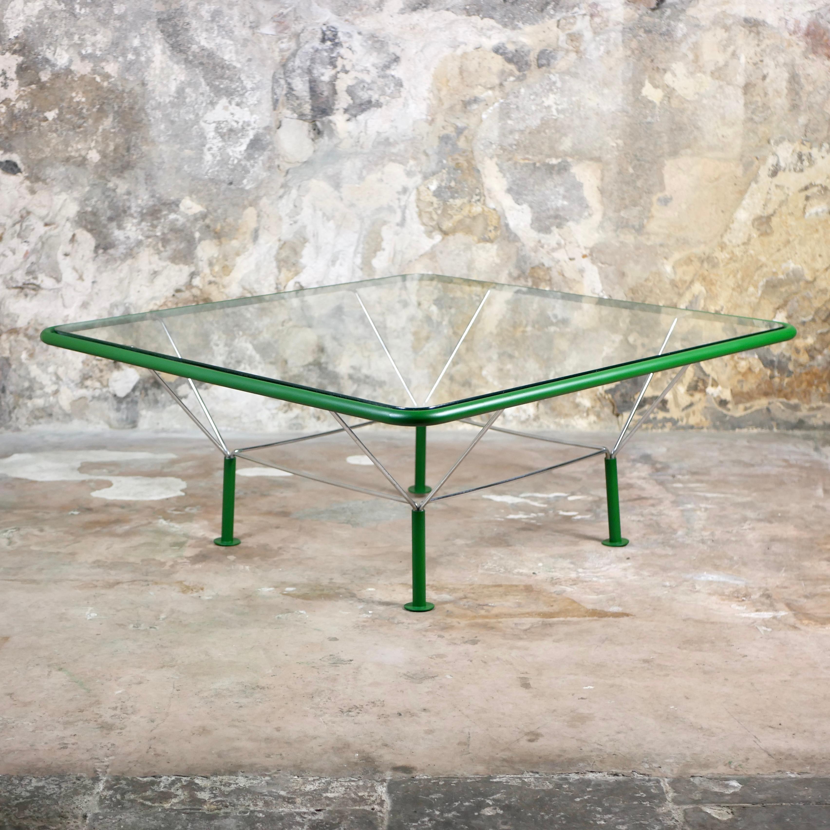 Metal Large green coffee table by Niels Bendtsen, made in Denmark in the 1970s For Sale
