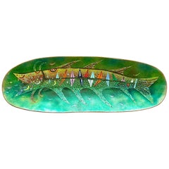 Large Green Colorful Enamel on Copper Fish Bowl De Poli or circle, Italy, 1950s