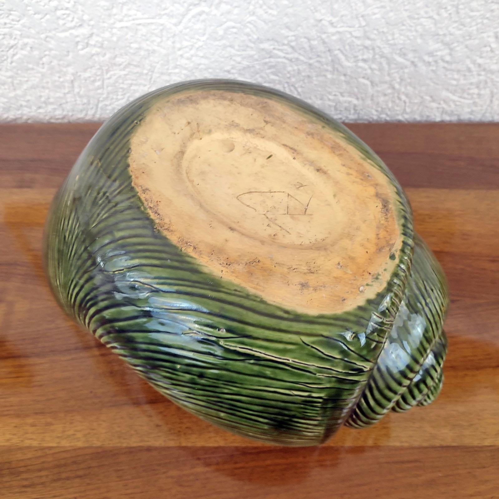 Large Green Coquille Snail Shell Ceramic Cachepot, Mid-Century 1