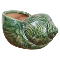 Vintage Large Green Coquille Snail Shell Ceramic Cachepot, Mid-Century