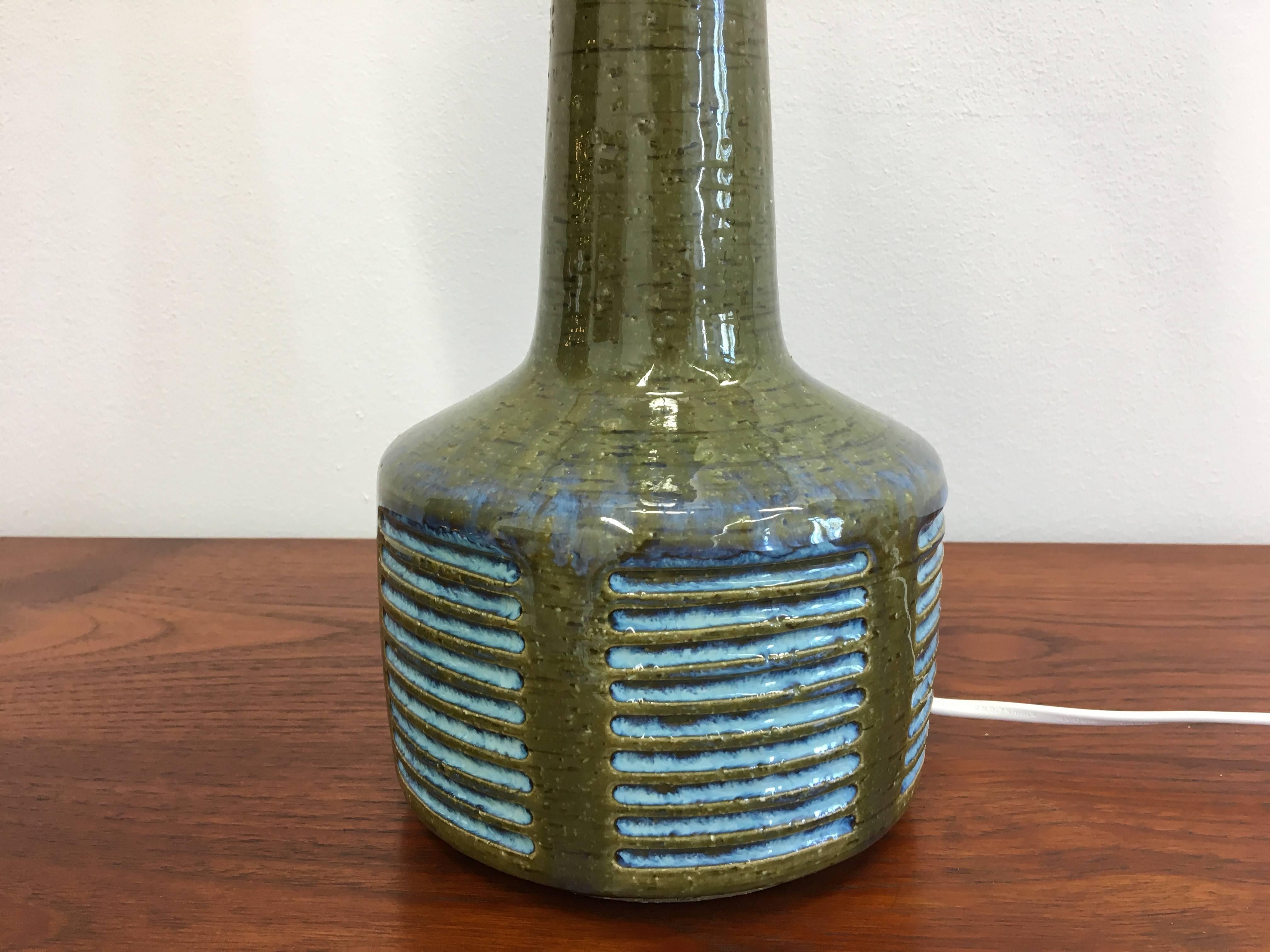 Large Green Danish Mid-Century Modern Ceramic Table Lamp by Palshus In Excellent Condition In Berlin, DE