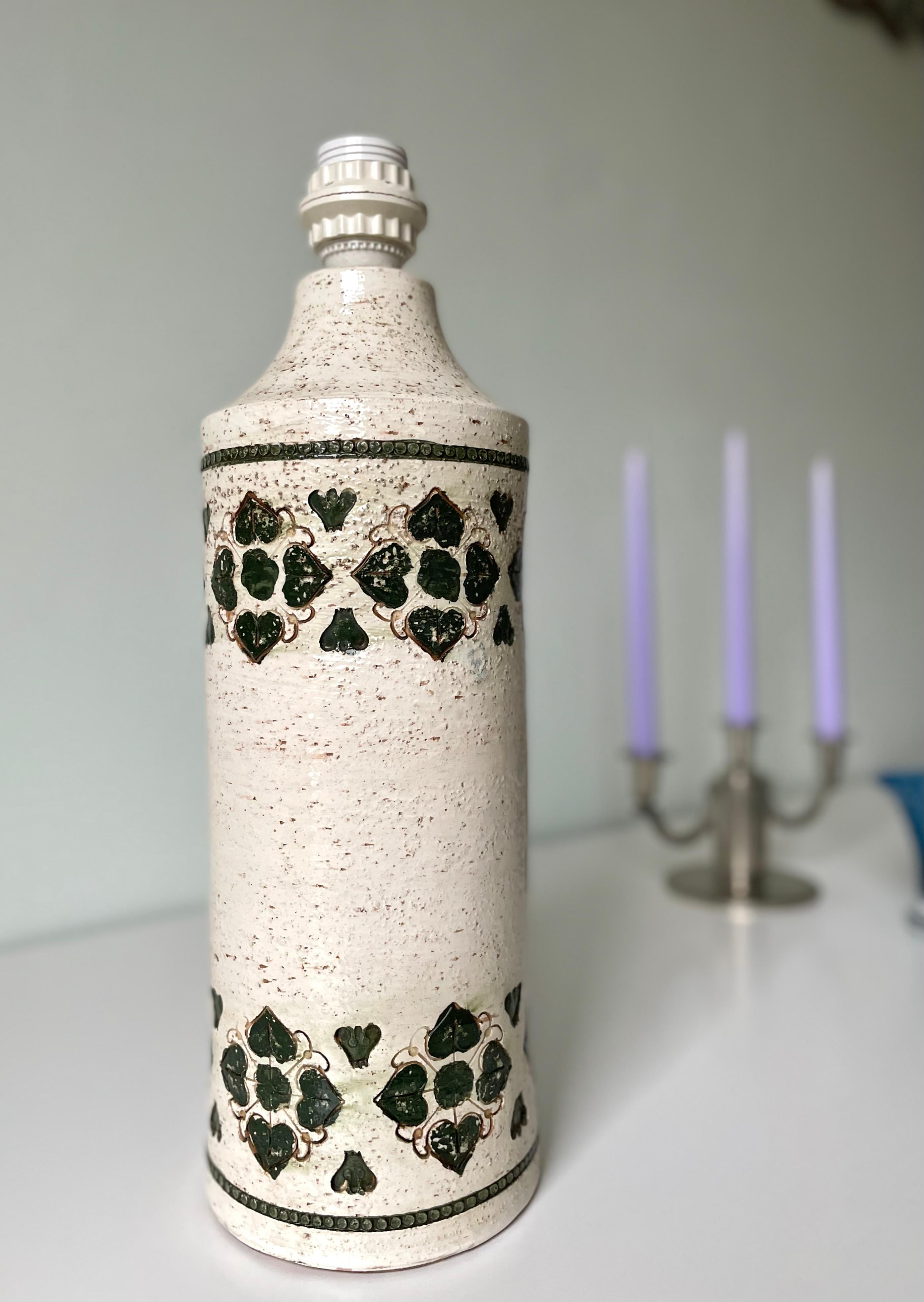 Ceramic Bitossi for Bergboms Large Green White Table Lamp, 1960s