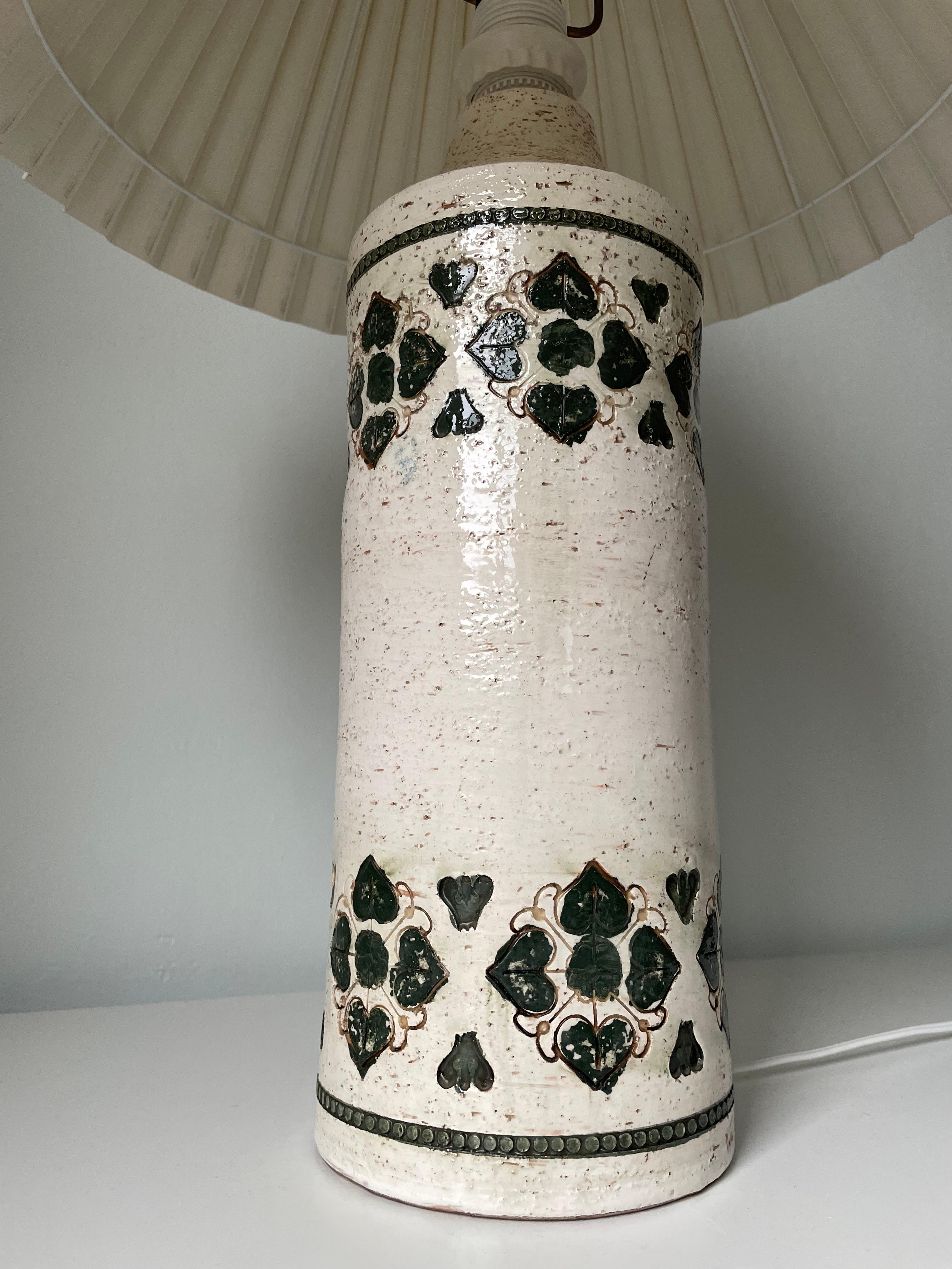 Hand-Painted Bitossi for Bergboms Large Green White Table Lamp, 1960s