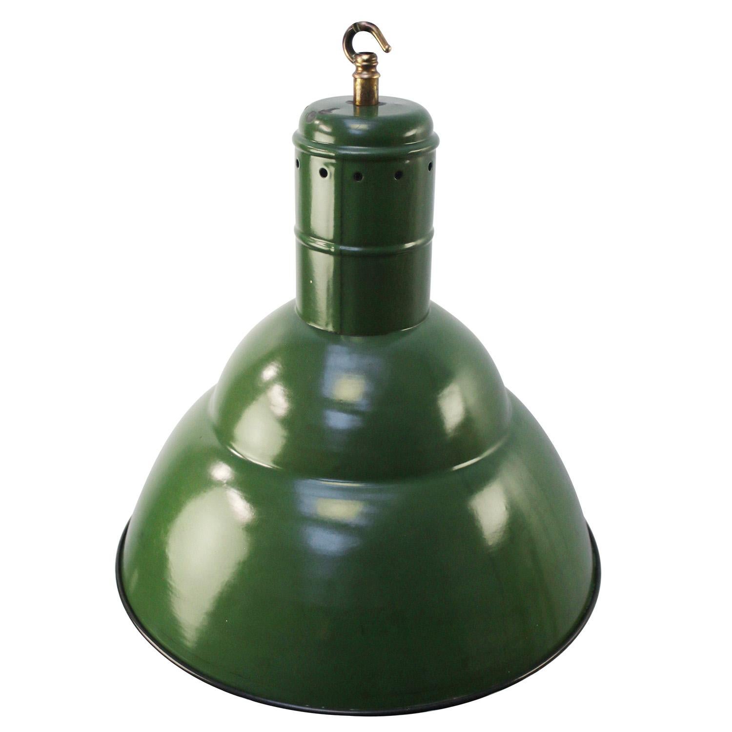 Rare French Enamel Factory Pendant Light
Thick quality Enamel.
Used in warehouses and factories. 

Weight: 2.90 kg / 6.4 lb

Priced per individual item. All lamps have been made suitable by international standards for incandescent light bulbs,