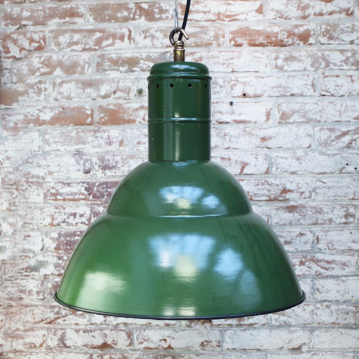 20th Century Large French Industrial Green Pendant Lights For Sale