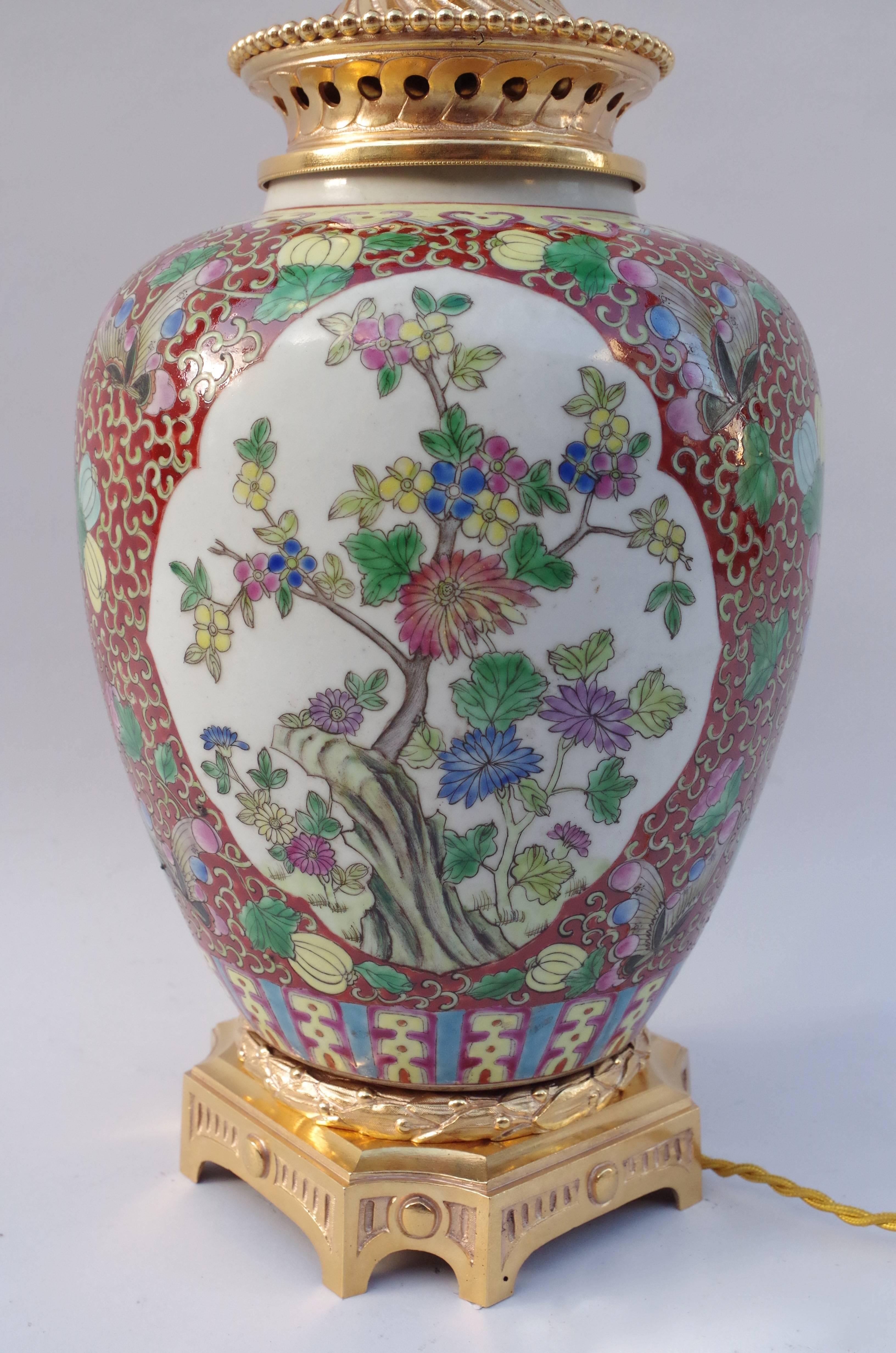 XIXe siècle Grande lampe à monture en porcelaine Greene & Greene, vers 1880 en vente