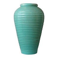 Large Green Floor Vase by Jerk Werkmaster for Nittsjo, Sweden, 1950s.