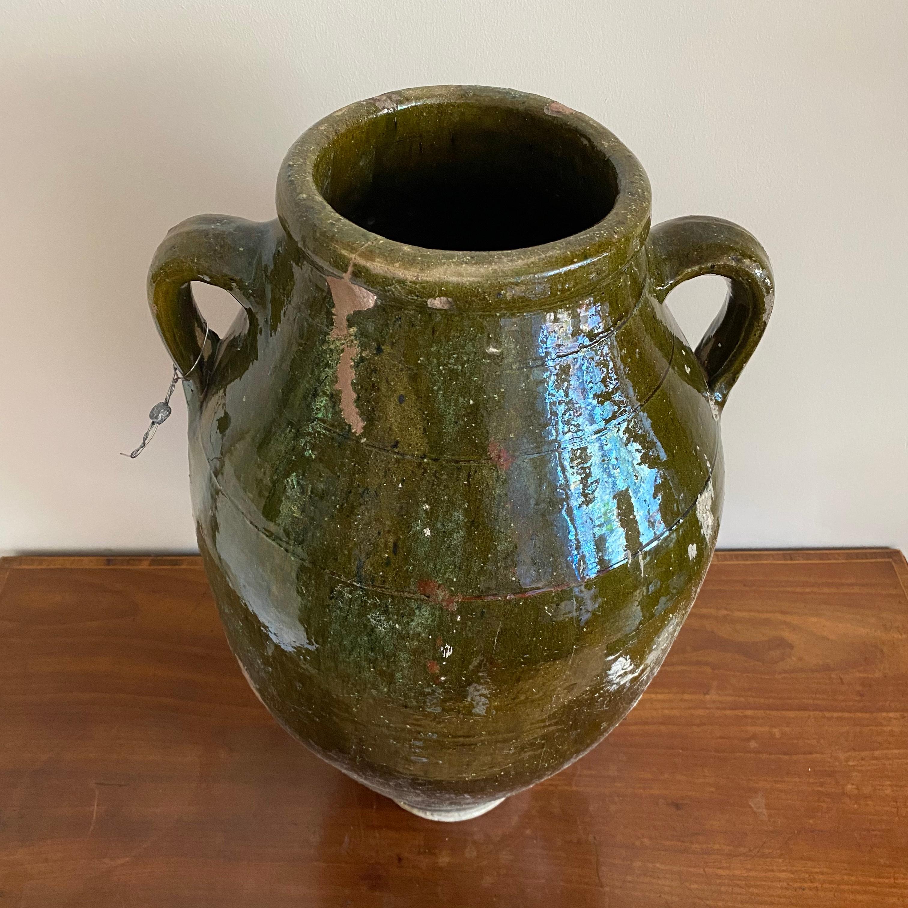 Large Green French Glazed Pot In Good Condition In Tetbury, GB