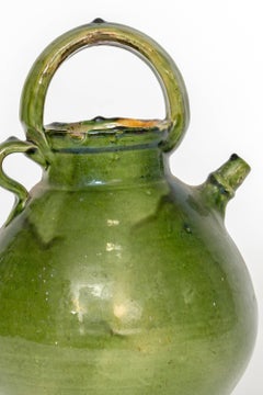 Large Green French Pottery Oil Vessel