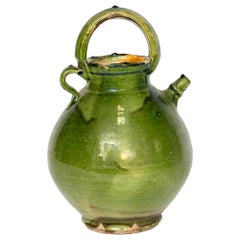 Antique Large Green French Pottery Oil Vessel