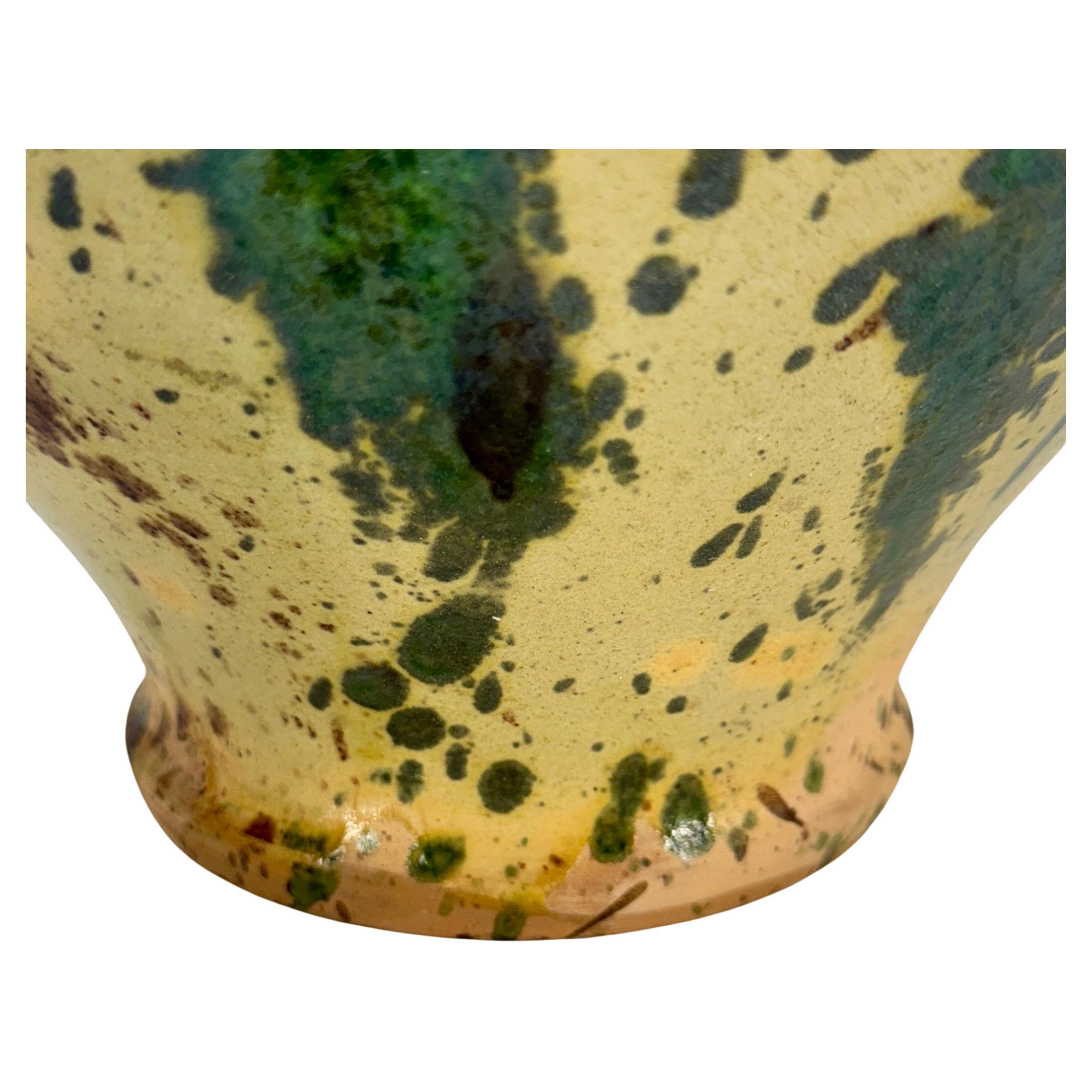 Large Green French Vintage Pottery Jaspe Glazed Pitcher For Sale 11
