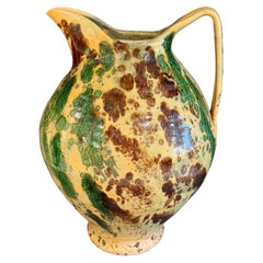 Large Green French Vintage Pottery Jaspe Glazed Pitcher
