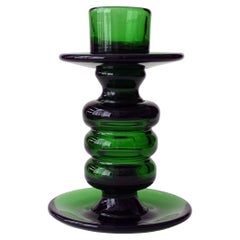Large Green Glass Candlestick by Vetri Taddei di Empoli, Italy, 1940s
