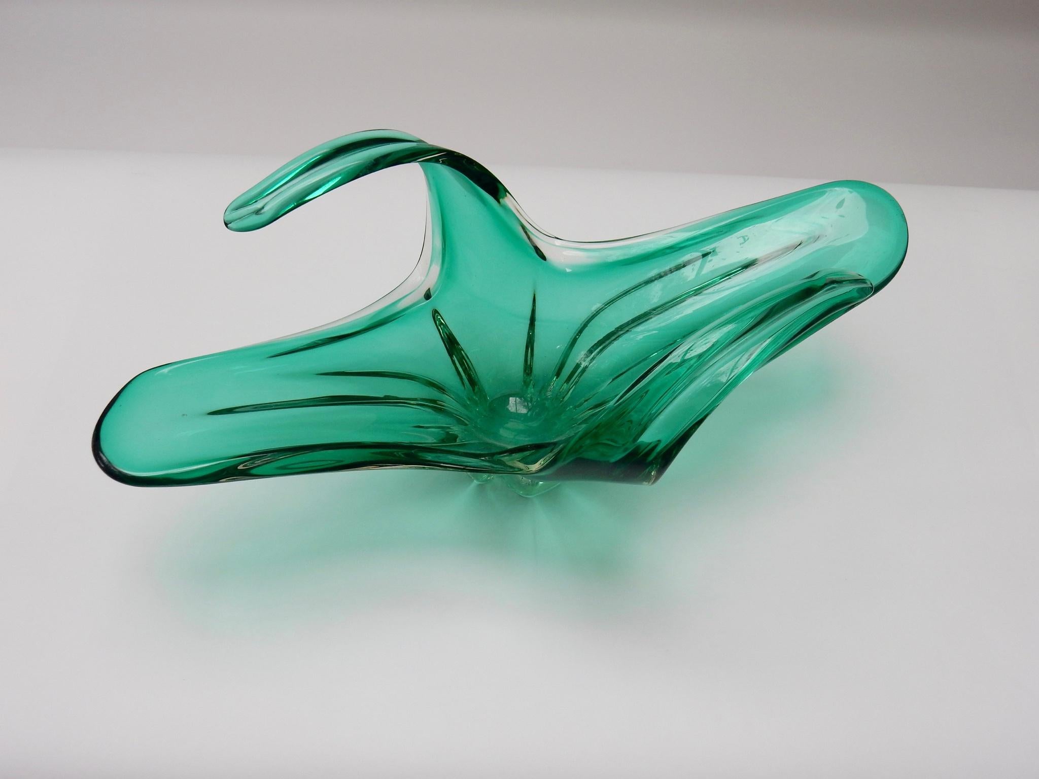 Mid-Century Modern Large Green Glass Centrepiece, Belgium, 1970s For Sale