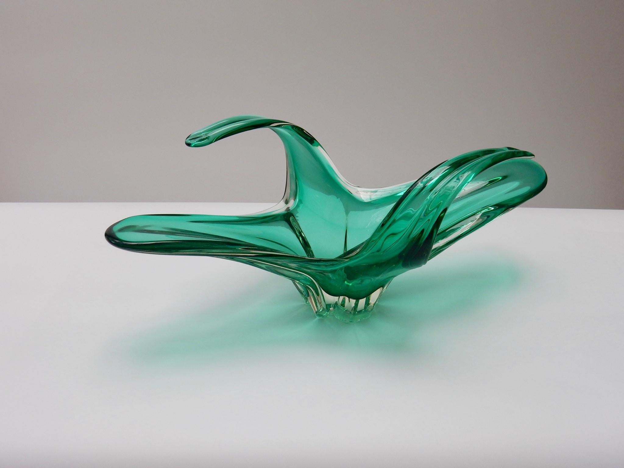 Belgian Large Green Glass Centrepiece, Belgium, 1970s For Sale