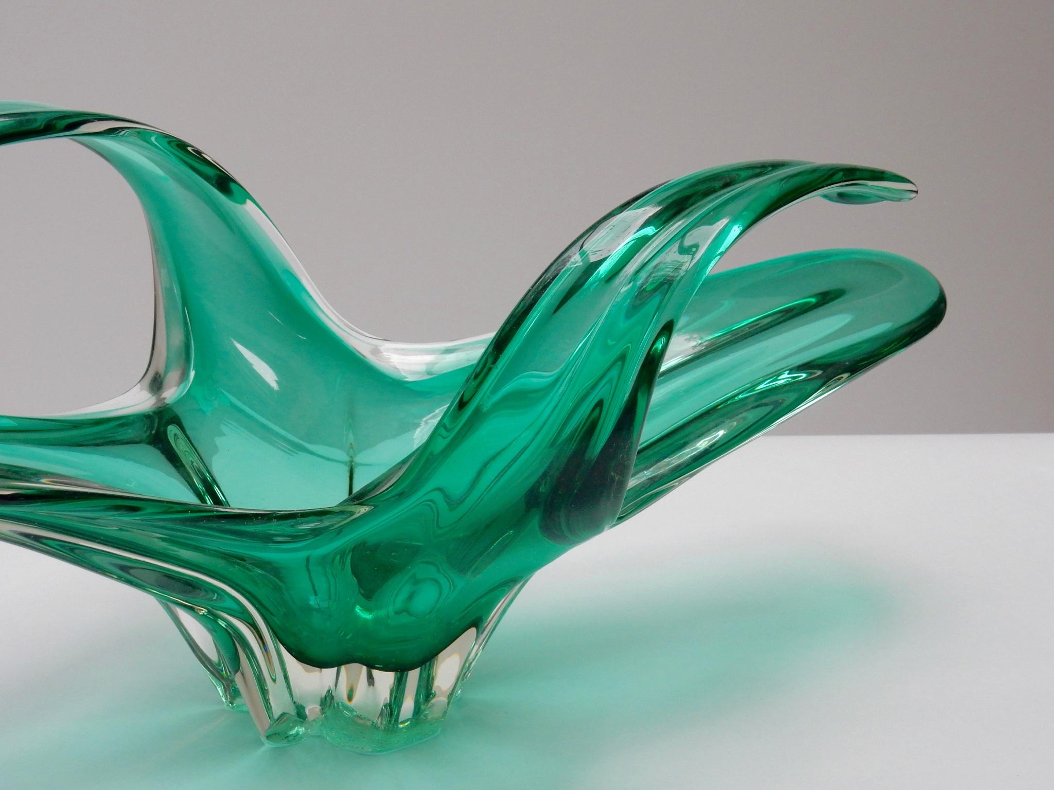Late 20th Century Large Green Glass Centrepiece, Belgium, 1970s For Sale