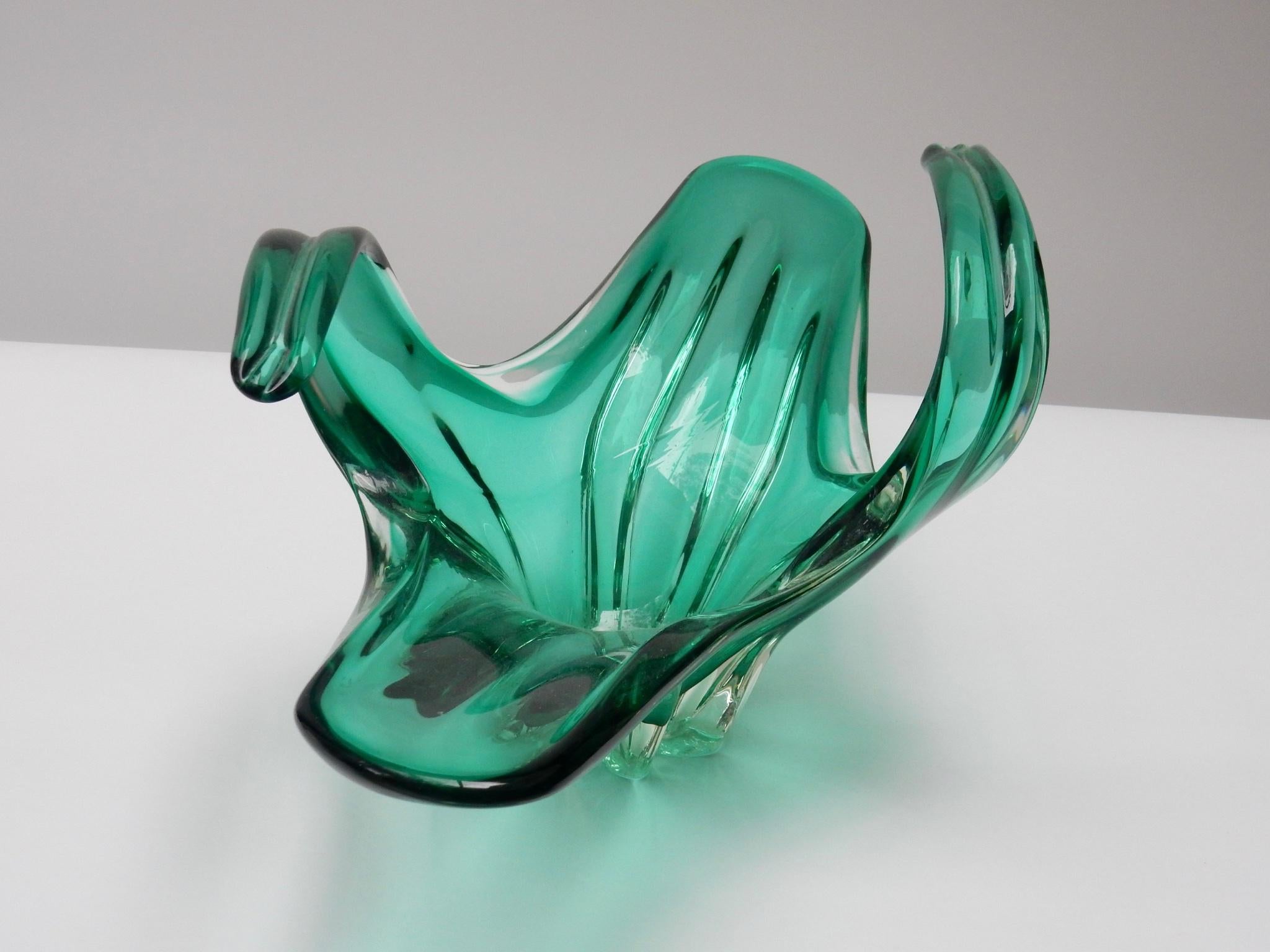 Art Glass Large Green Glass Centrepiece, Belgium, 1970s For Sale