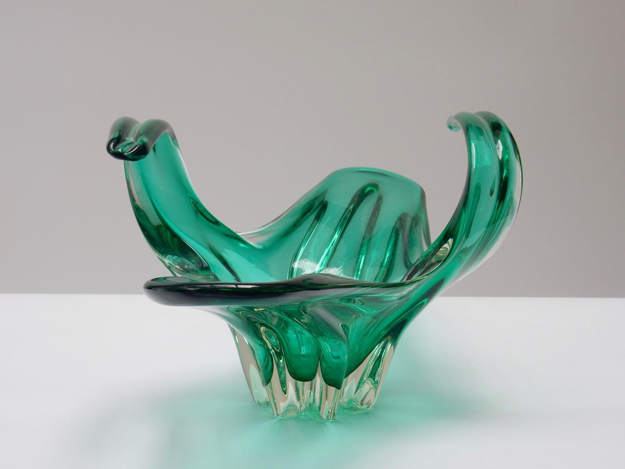 Large Green Glass Centrepiece, Belgium, 1970s For Sale 1
