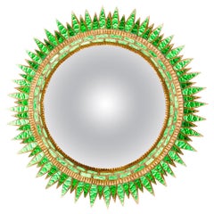 Large Green Glass Convex Mirror in the Manner of Line Vautrin