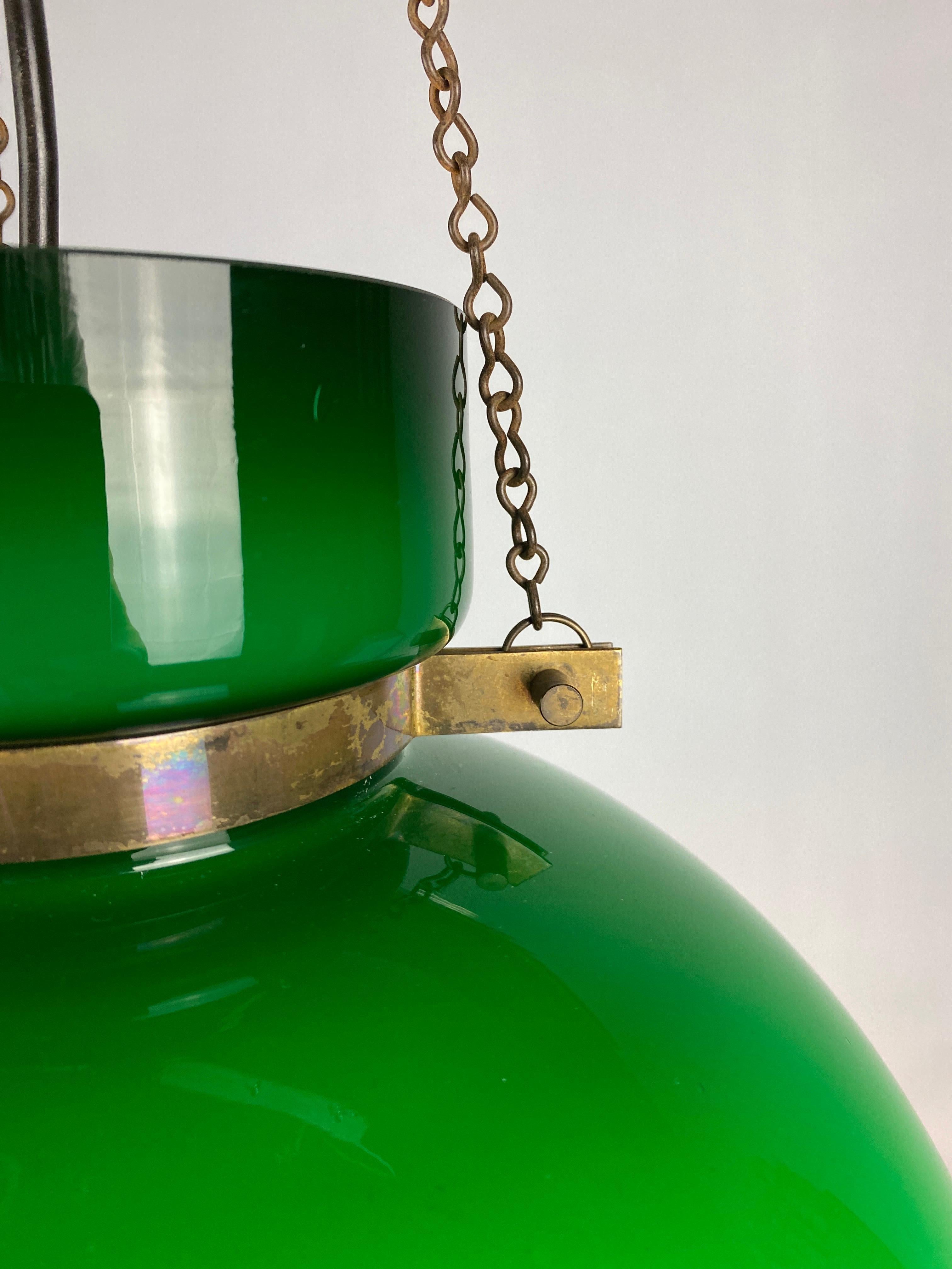 Large Green Glass Pendant Light by Herbert Proft for Glashütte Limburg 1970 For Sale 5
