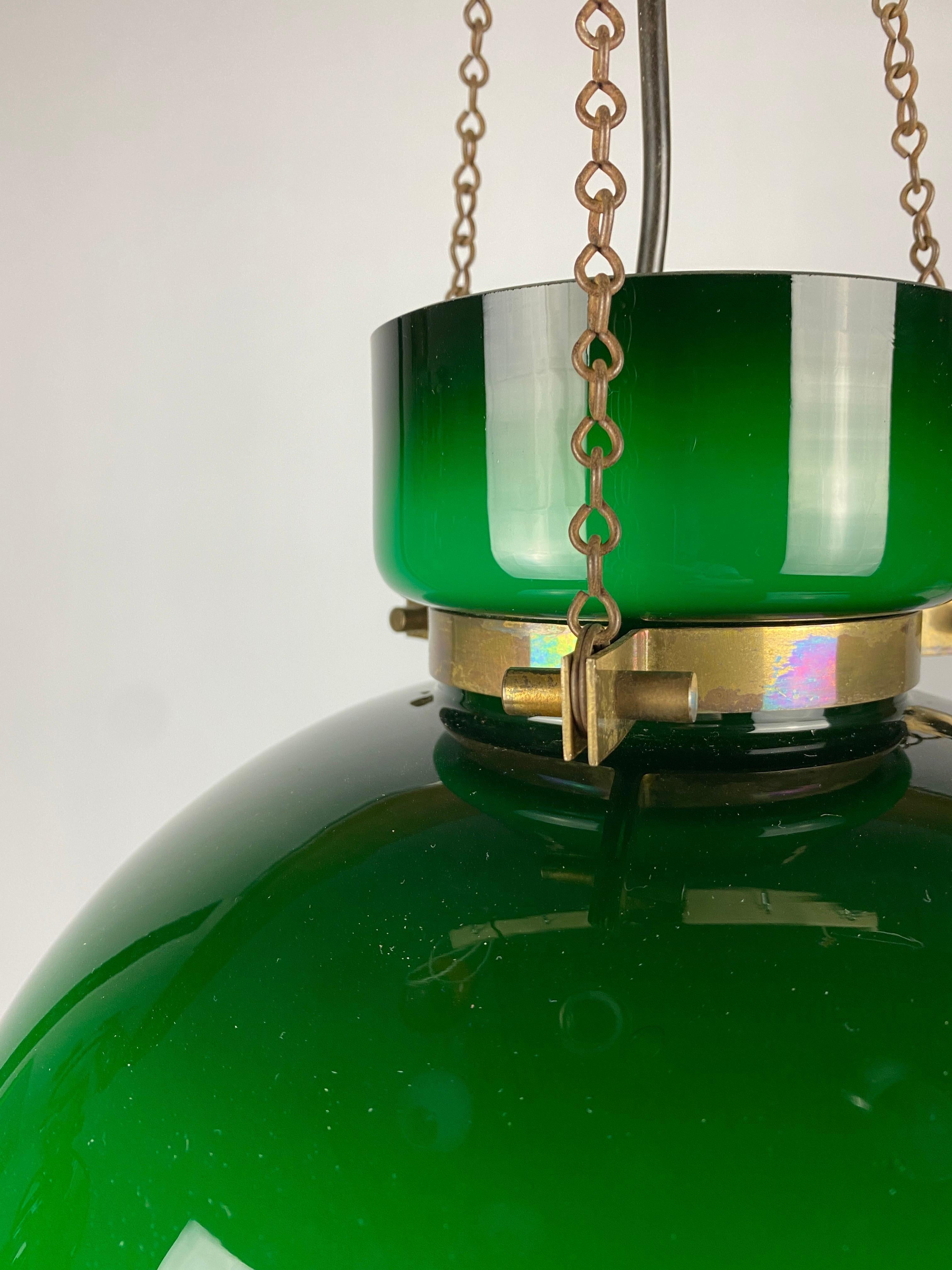 Large Green Glass Pendant Light by Herbert Proft for Glashütte Limburg 1970 For Sale 6