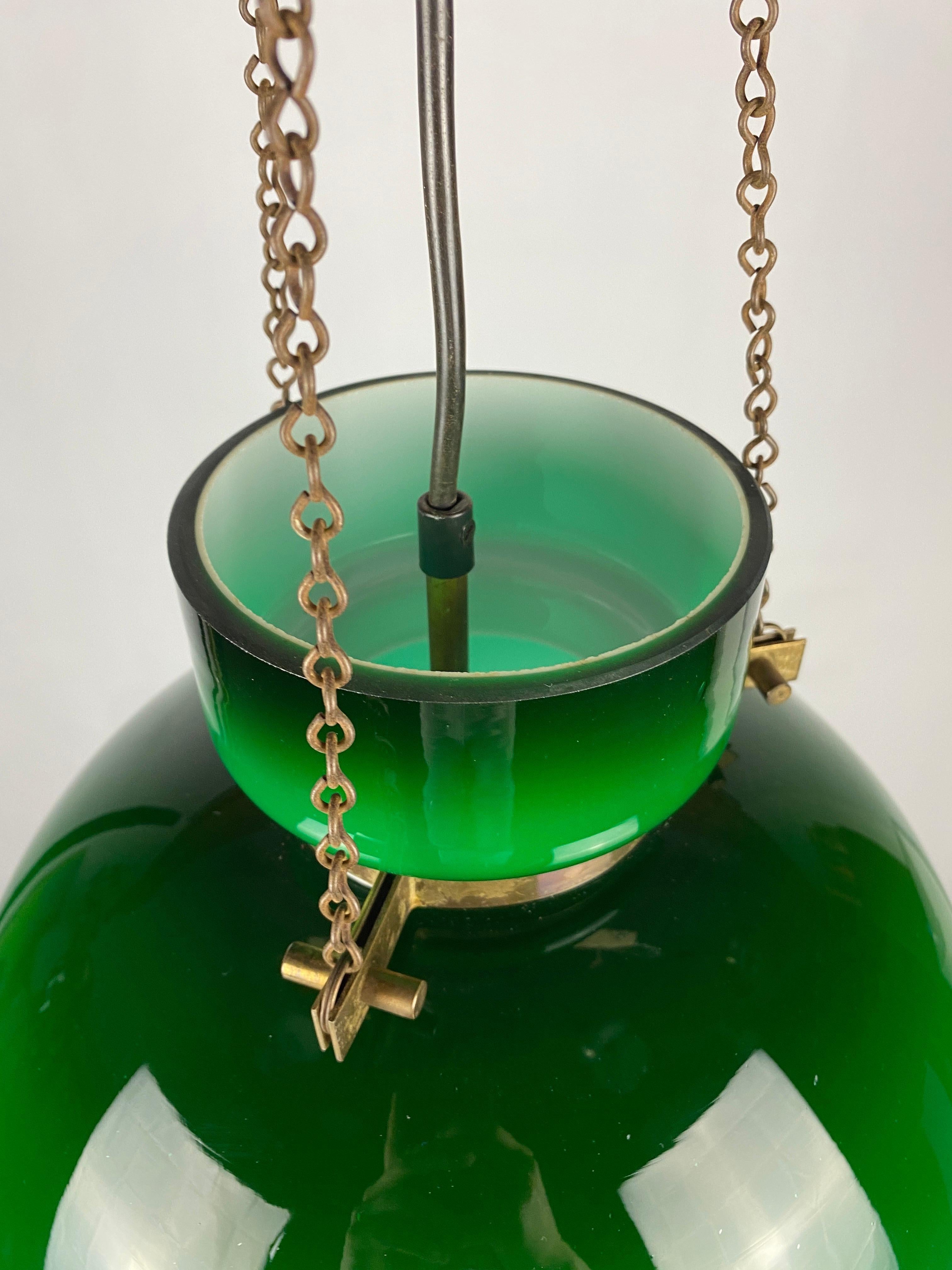 Large Green Glass Pendant Light by Herbert Proft for Glashütte Limburg 1970 For Sale 8