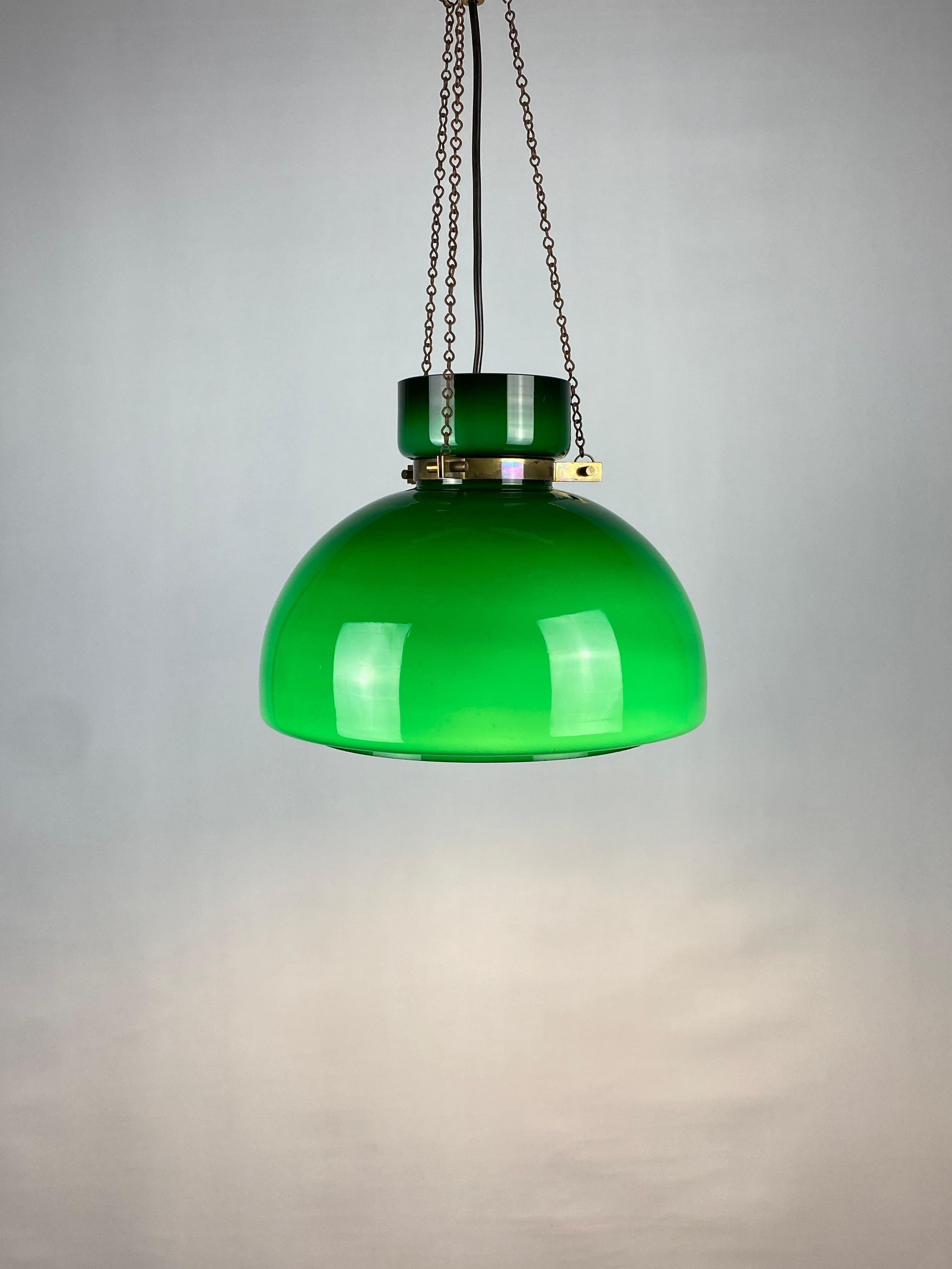Large Green Glass Pendant Light by Herbert Proft for Glashütte Limburg 1970 For Sale 9