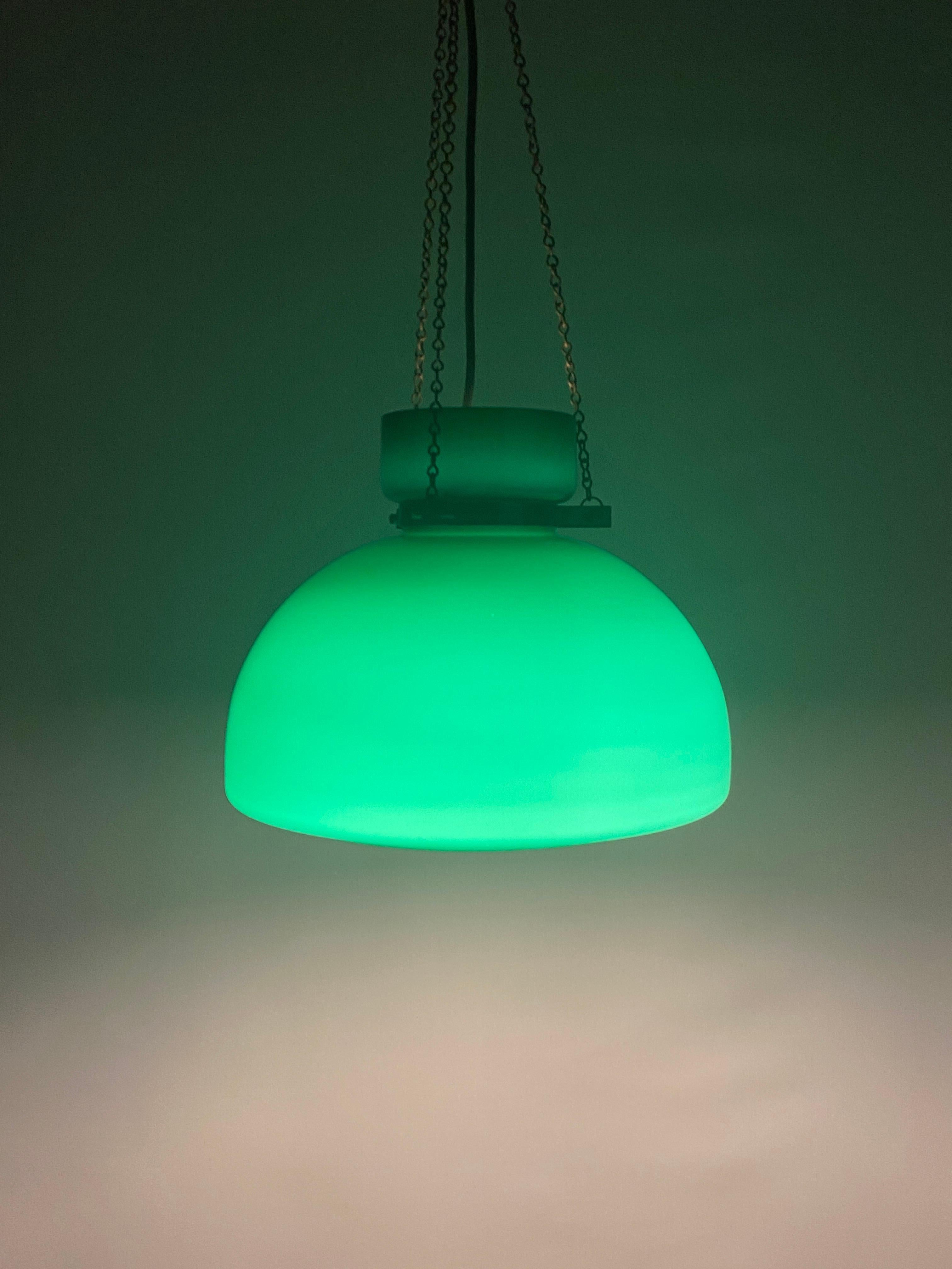 Large Green Glass Pendant Light by Herbert Proft for Glashütte Limburg 1970 For Sale 11
