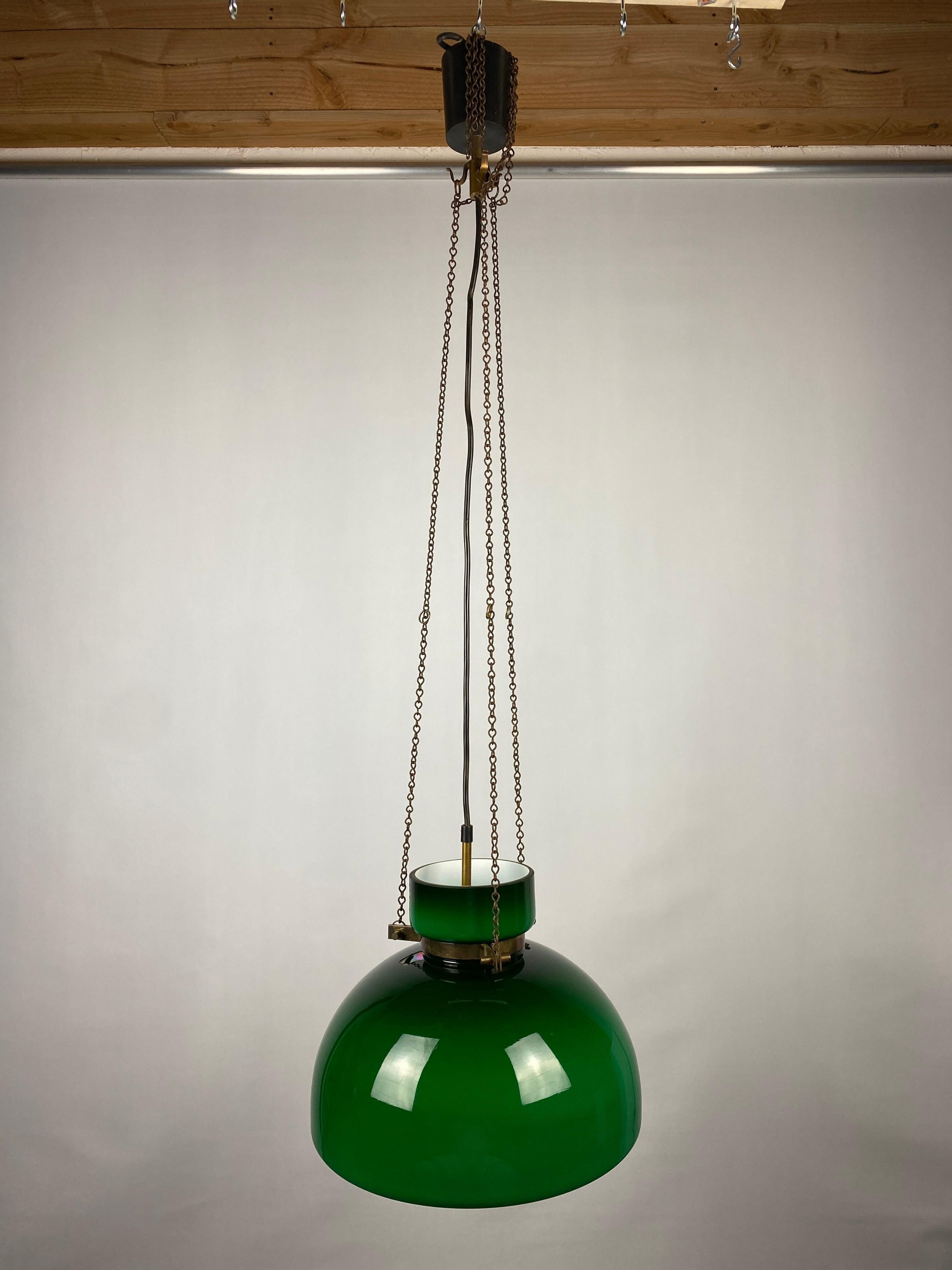 Large Green Glass Pendant Light by Herbert Proft for Glashütte Limburg 1970 For Sale 13