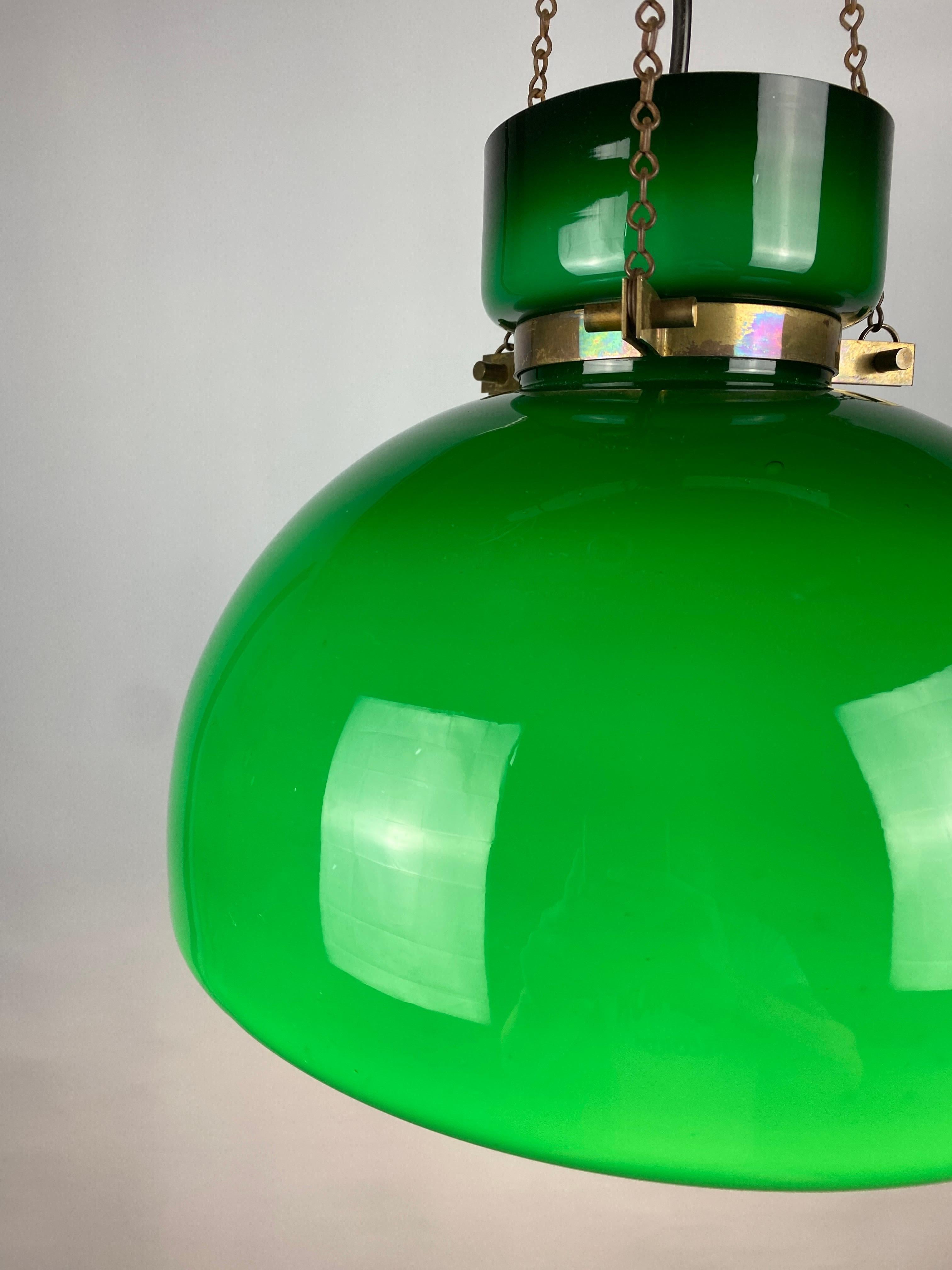 German Large Green Glass Pendant Light by Herbert Proft for Glashütte Limburg 1970 For Sale