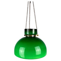 Retro Large Green Glass Pendant Light by Herbert Proft for Glashütte Limburg 1970