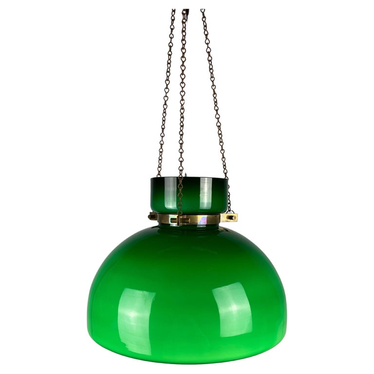 Large Green Glass Pendant Light by Herbert Proft for Glashütte Limburg