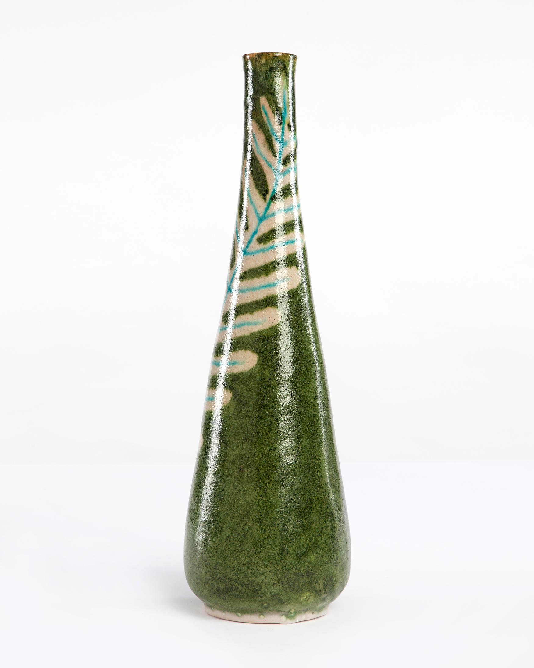 Large green glass vase. Designed and made by Guido Gambone, Italy, 1960s.
 