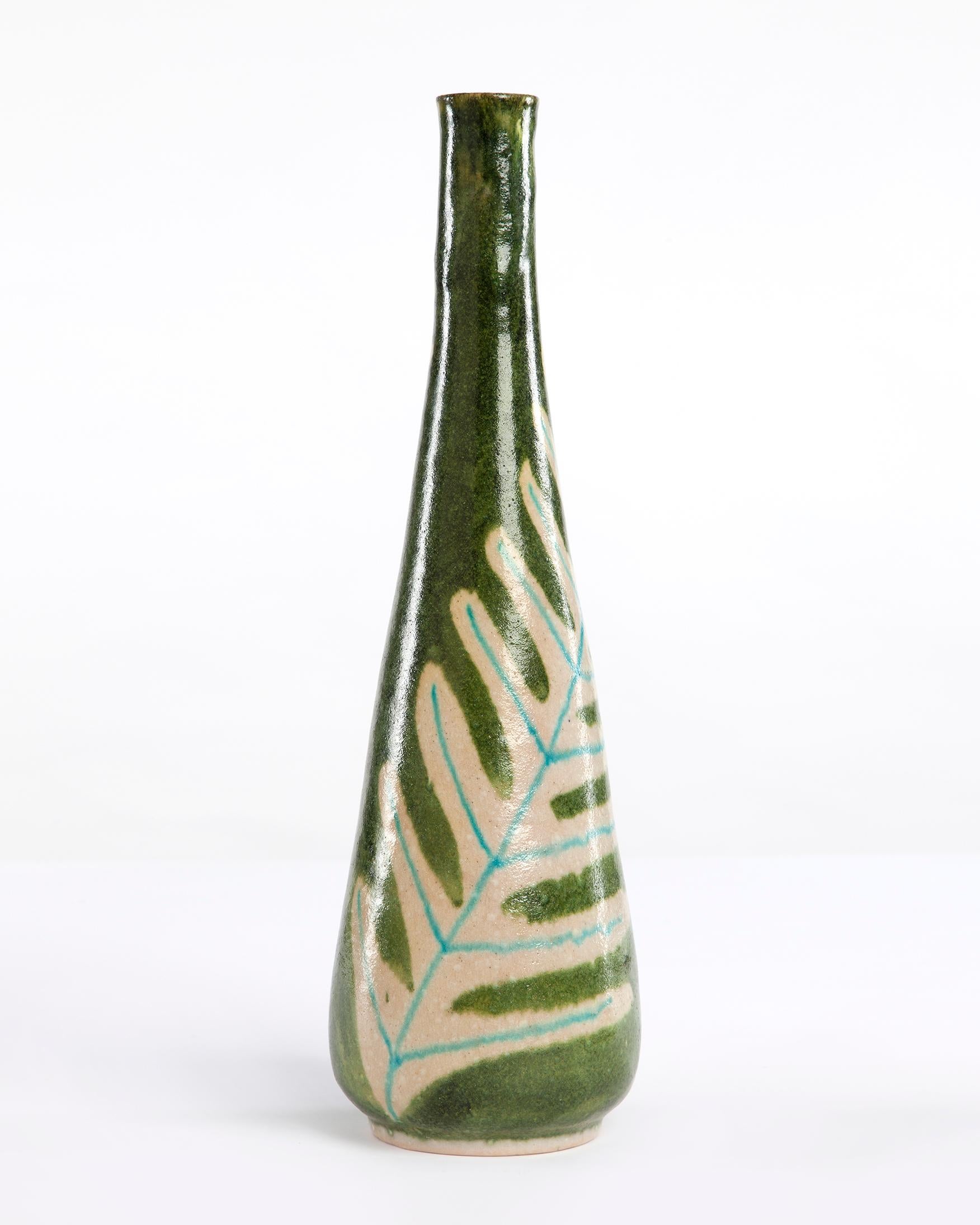 Italian Large Green Glass Vase by Guido Gambone, 1960s