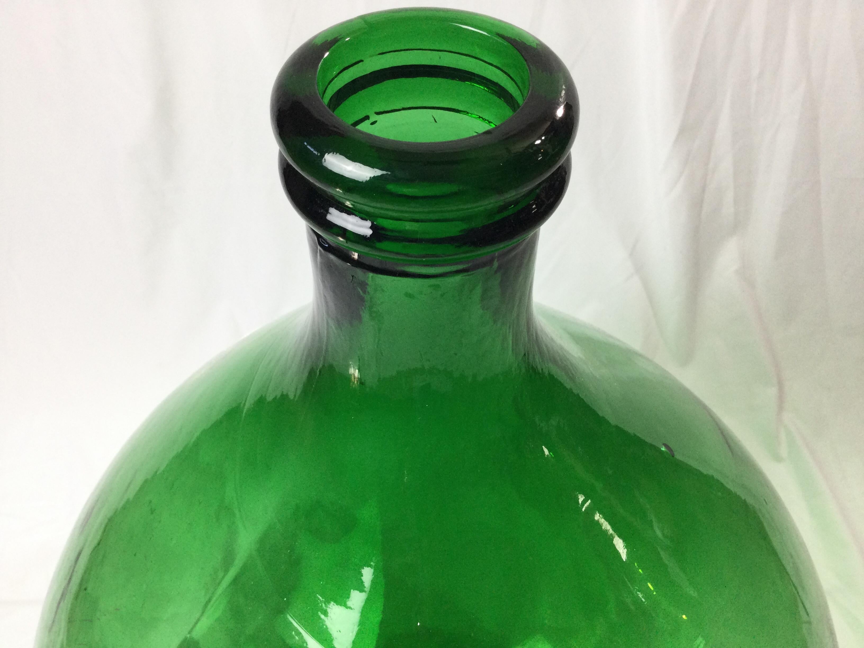American Large Green Glass Wine Demijohn Bottle