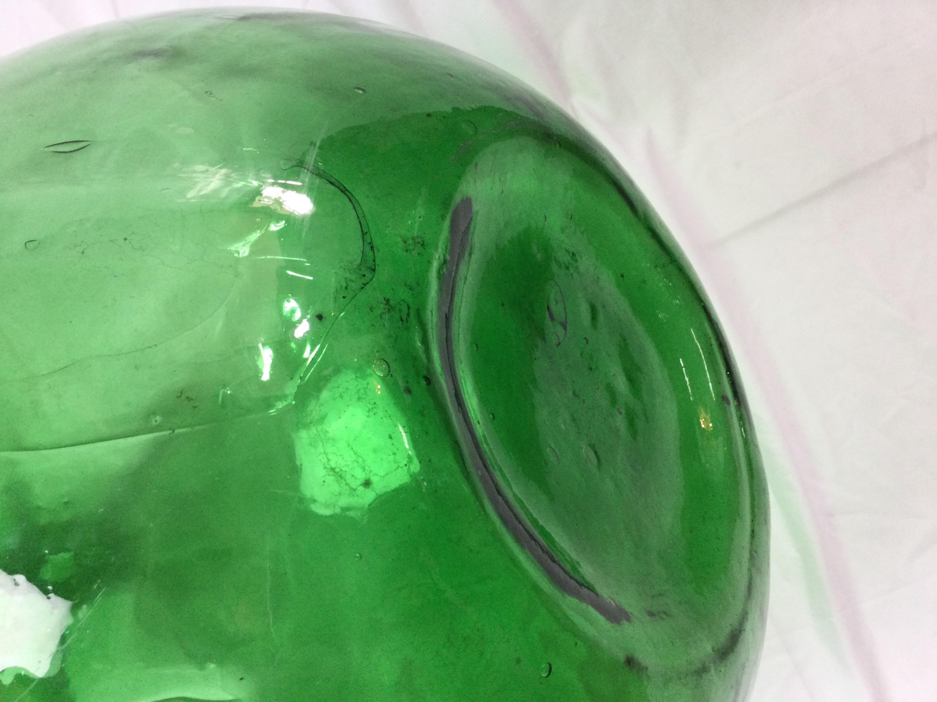 20th Century Large Green Glass Wine Demijohn Bottle