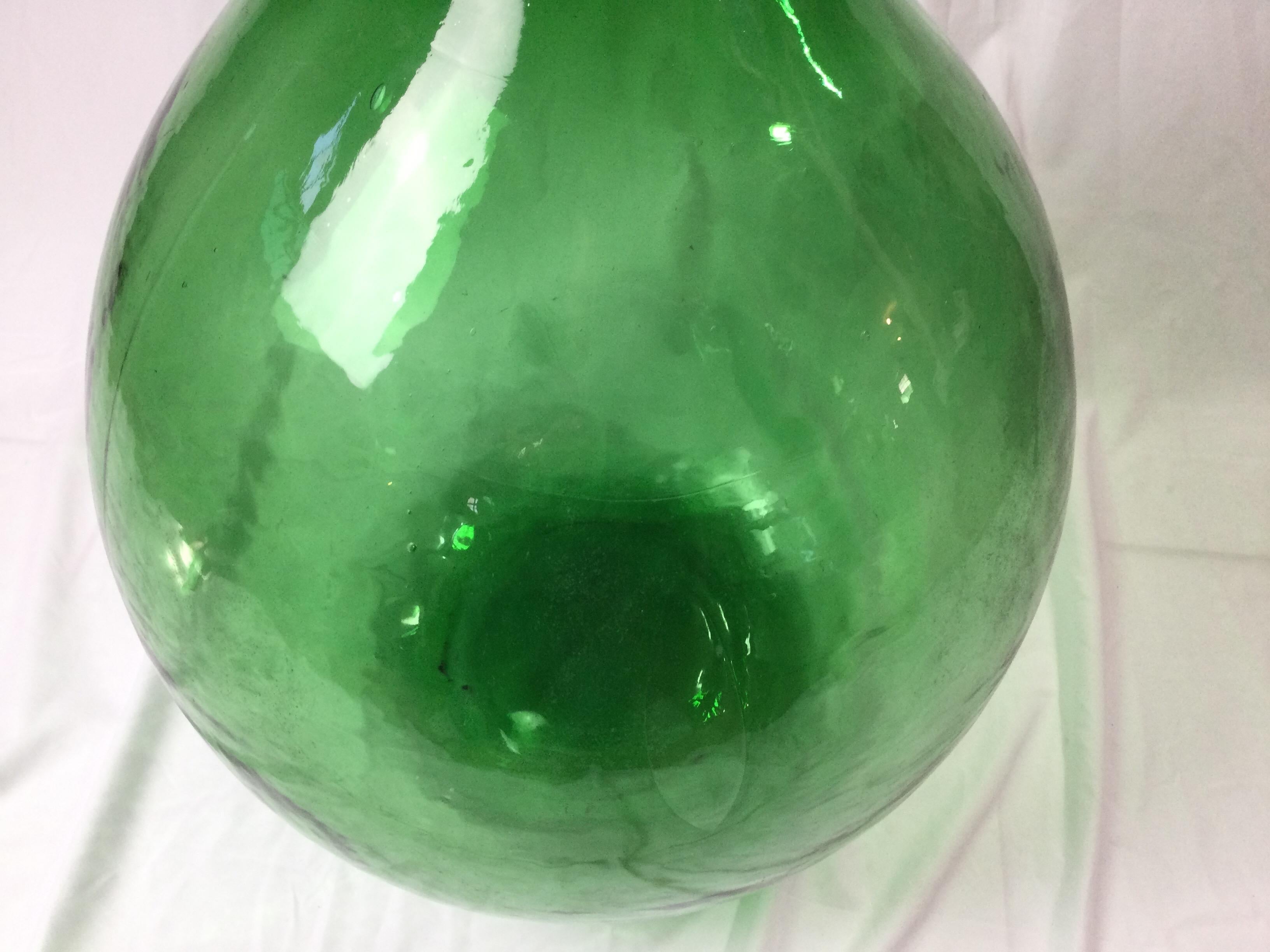 Large Green Glass Wine Demijohn Bottle 1