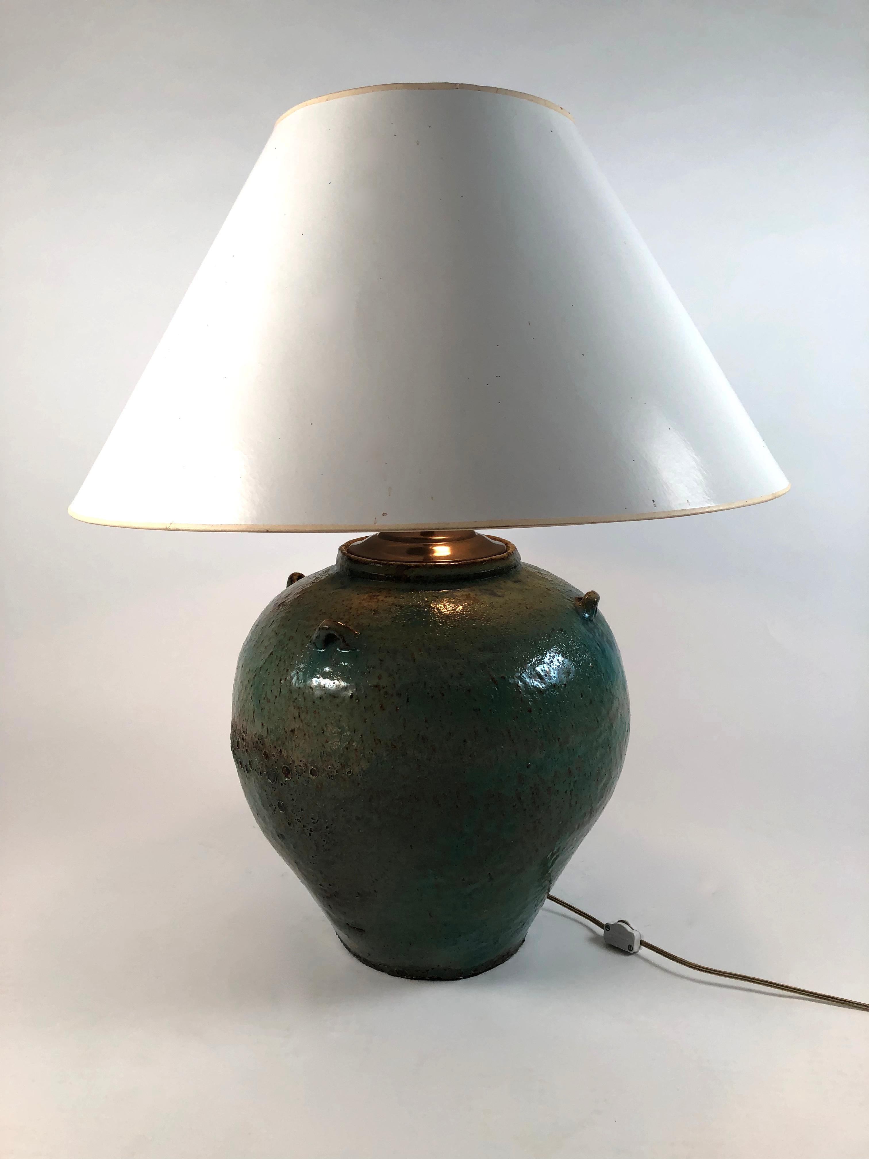 Large Green Glazed Art Pottery Lamp 6