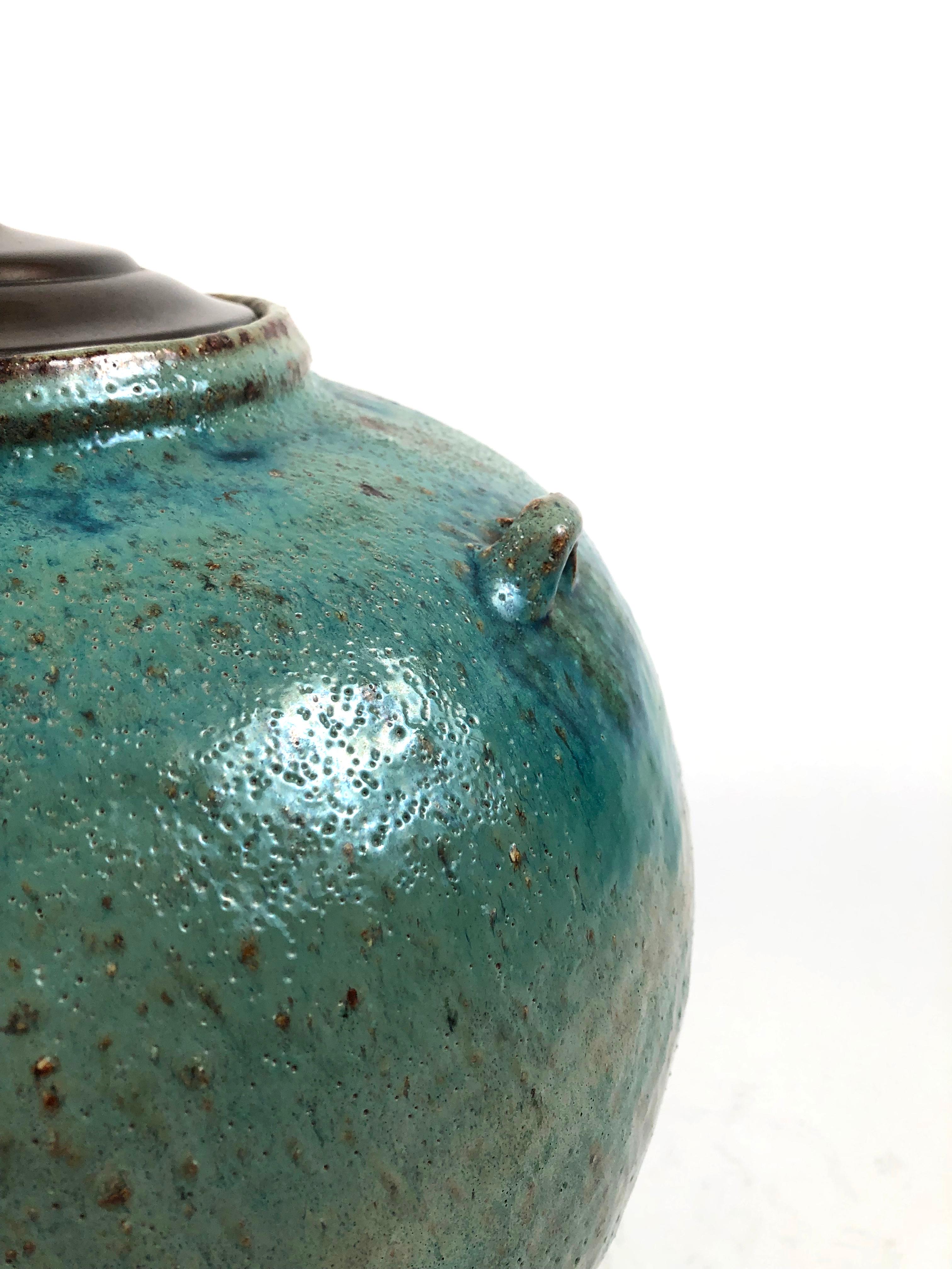Hand-Crafted Large Green Glazed Art Pottery Lamp