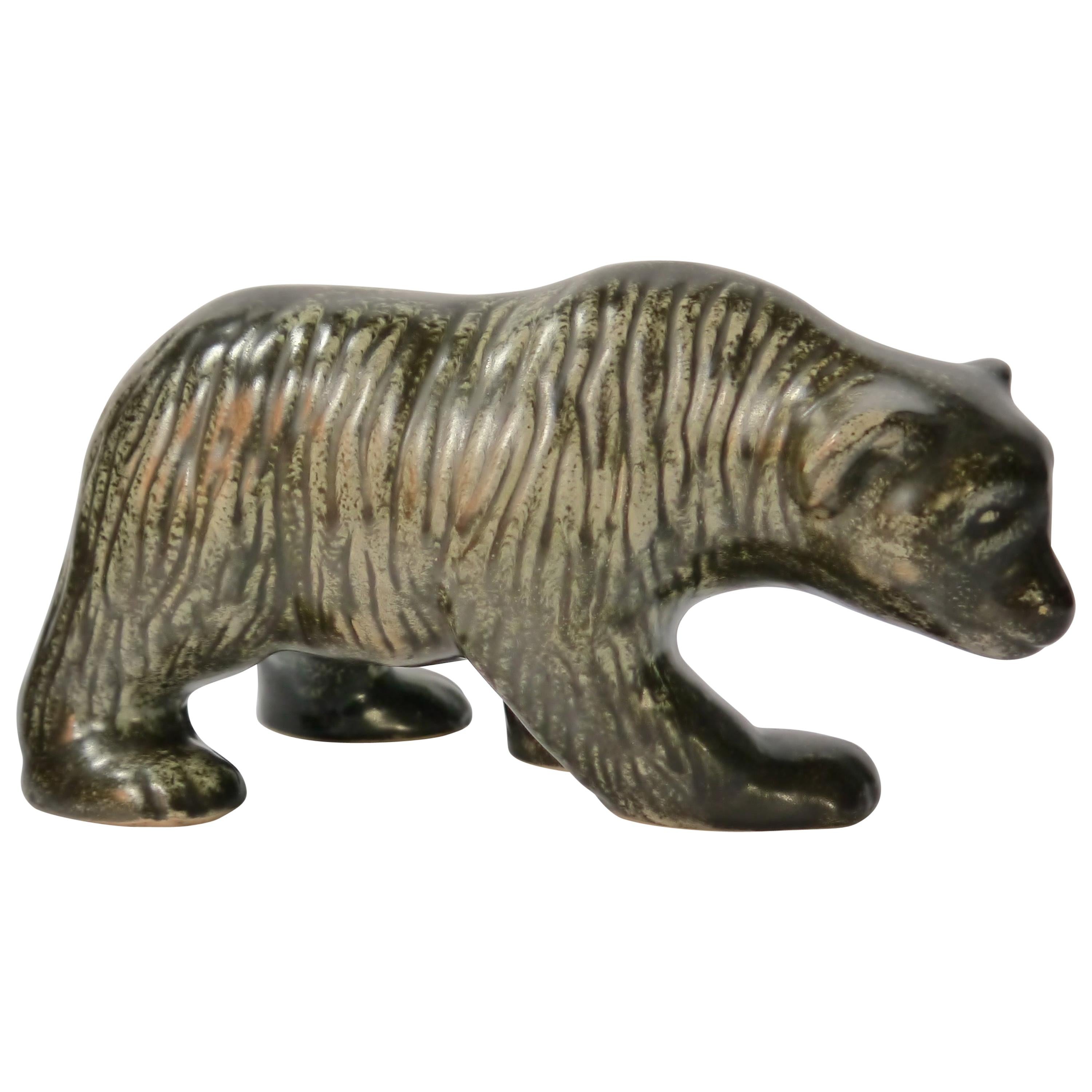 Large Green Glazed Ceramic Bear by Johgus Bornholm, Denmark, 1960s For Sale