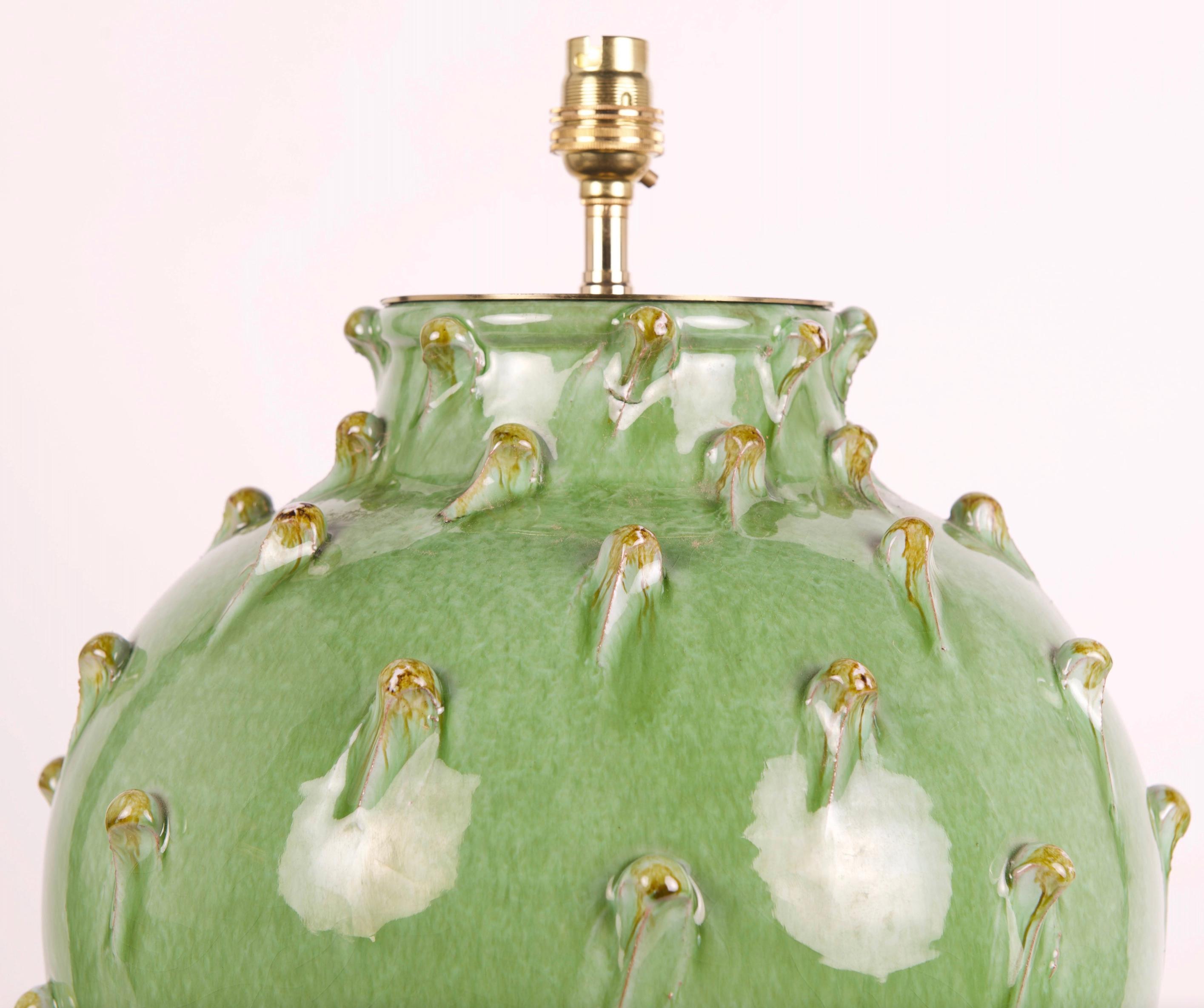 20th Century Large Green Glazed Italian Antique Table Lamp For Sale