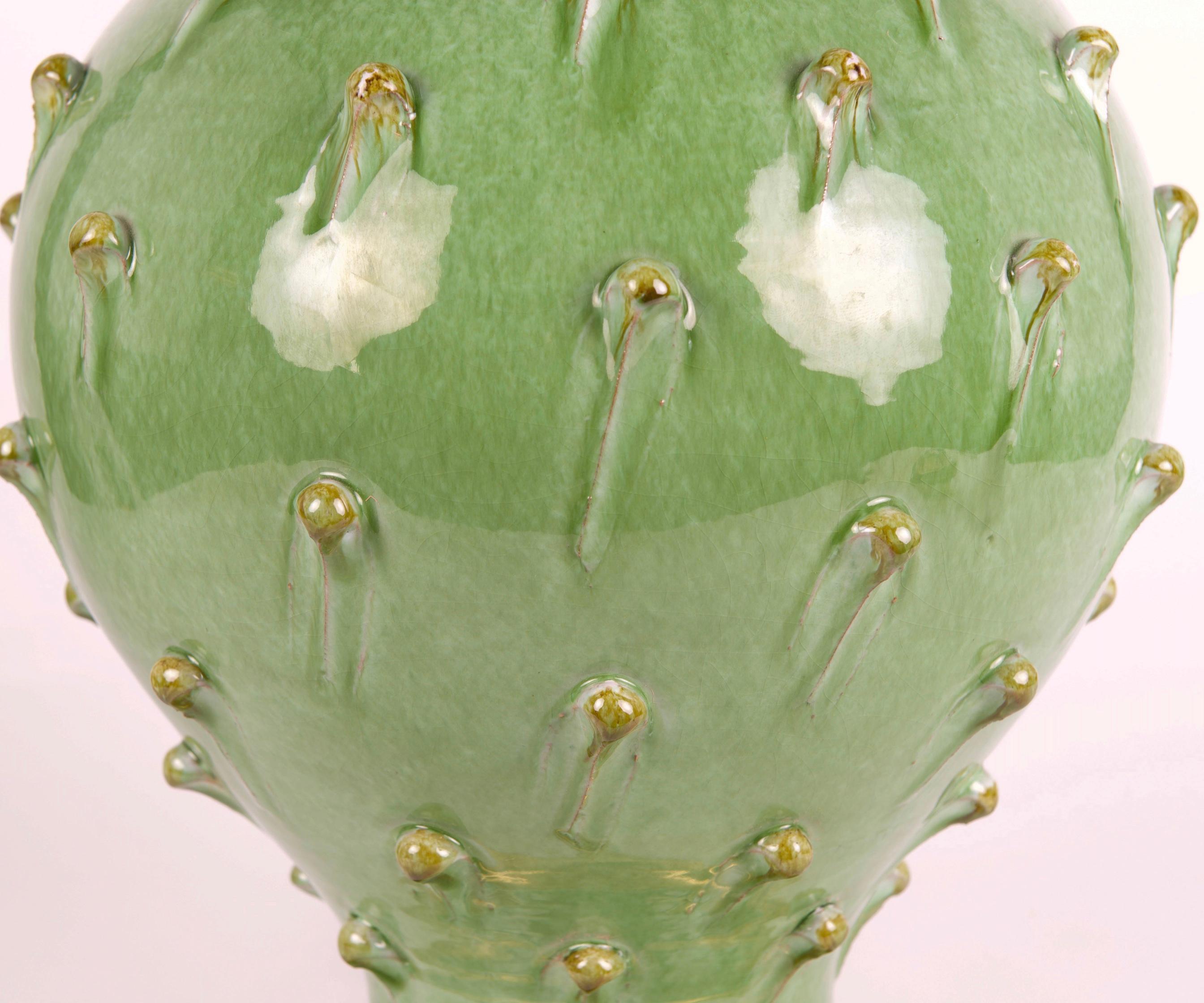 Ceramic Large Green Glazed Italian Antique Table Lamp For Sale