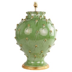 Large Green Glazed Italian Used Table Lamp