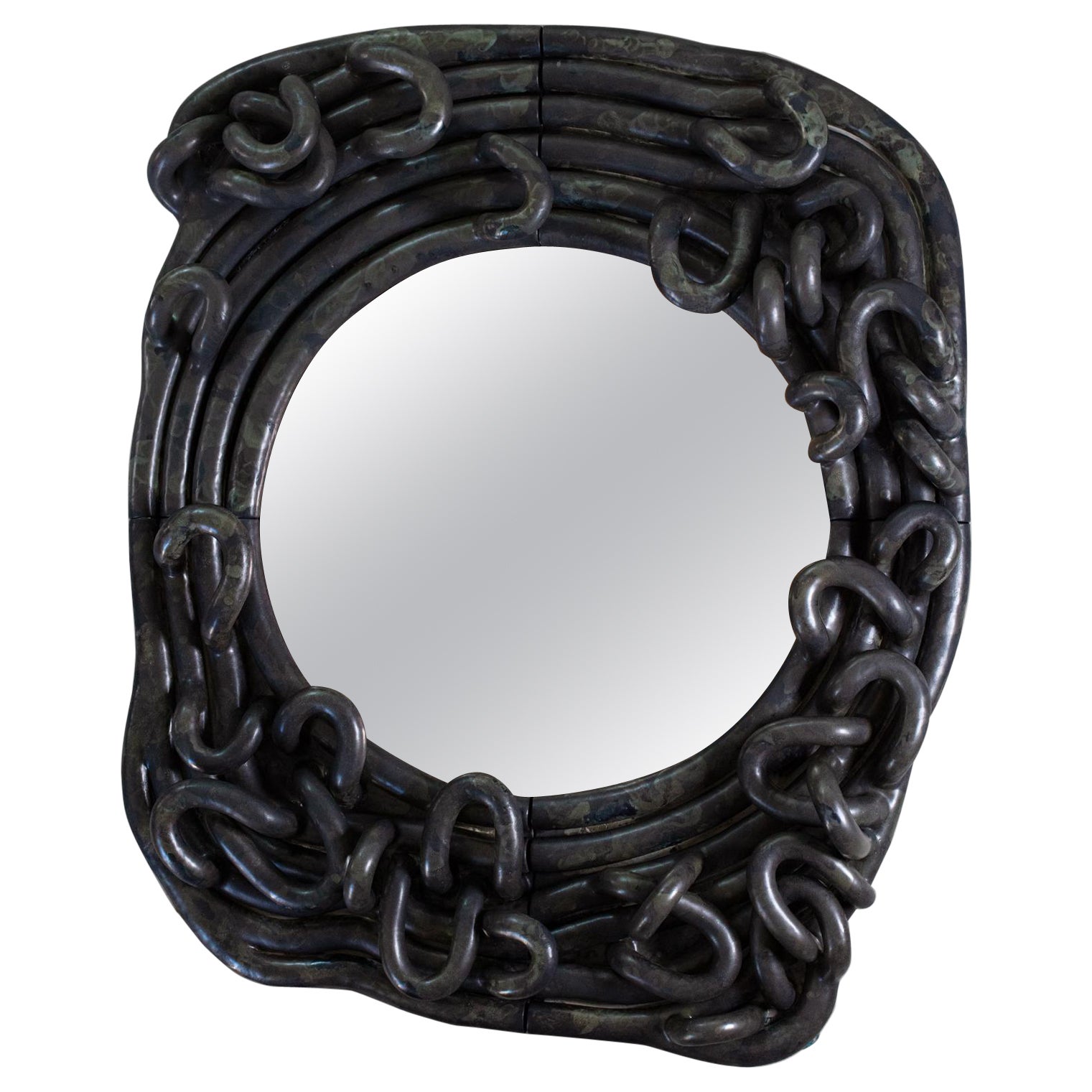 Large green glazed stoneware mirror by Clémentine Dupré, 2026. For Sale