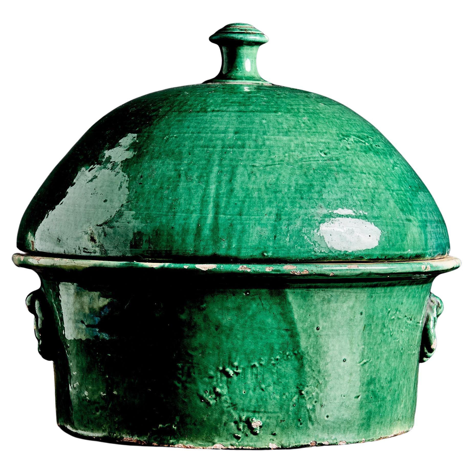 Large Green-Glazed Storage Pot France, 19th century For Sale