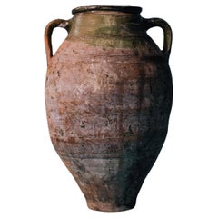 Large Green-Glazed Terracotta Storage Jar, Early 20th Century Mediterranean Pott