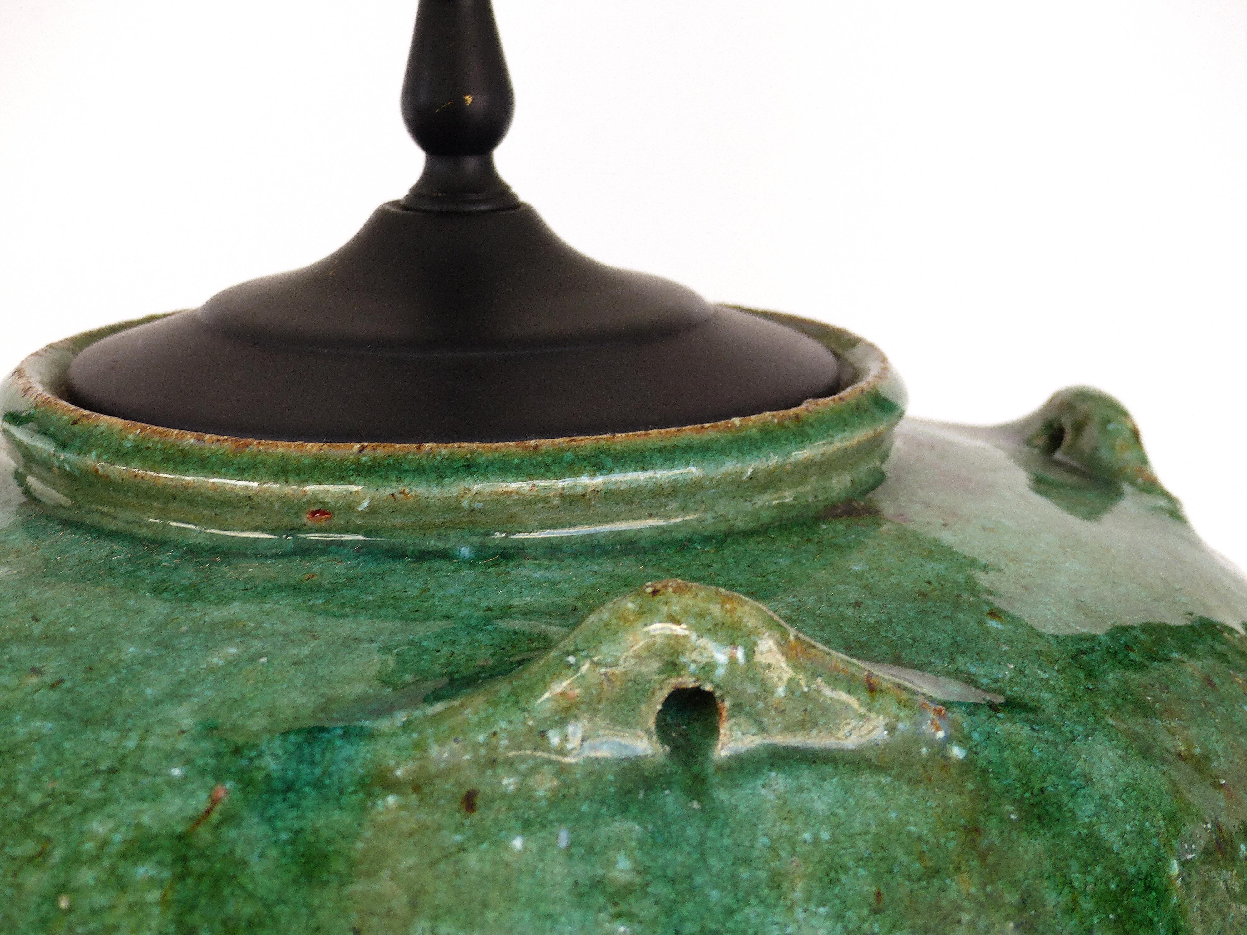 Chinese Large Green Glazed Terracotta Vessel Mounted as a Lamp