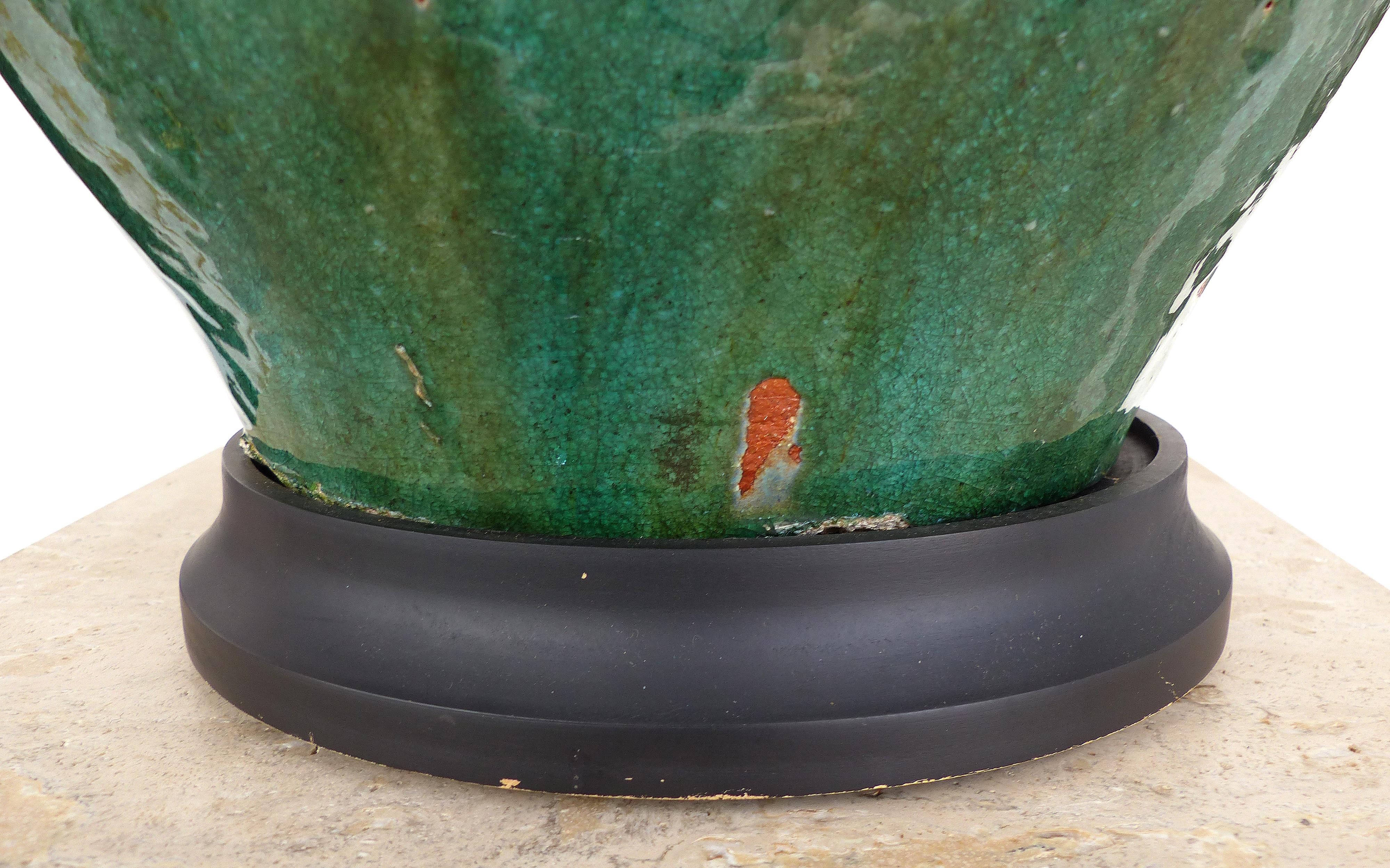 20th Century Large Green Glazed Terracotta Vessel Mounted as a Lamp