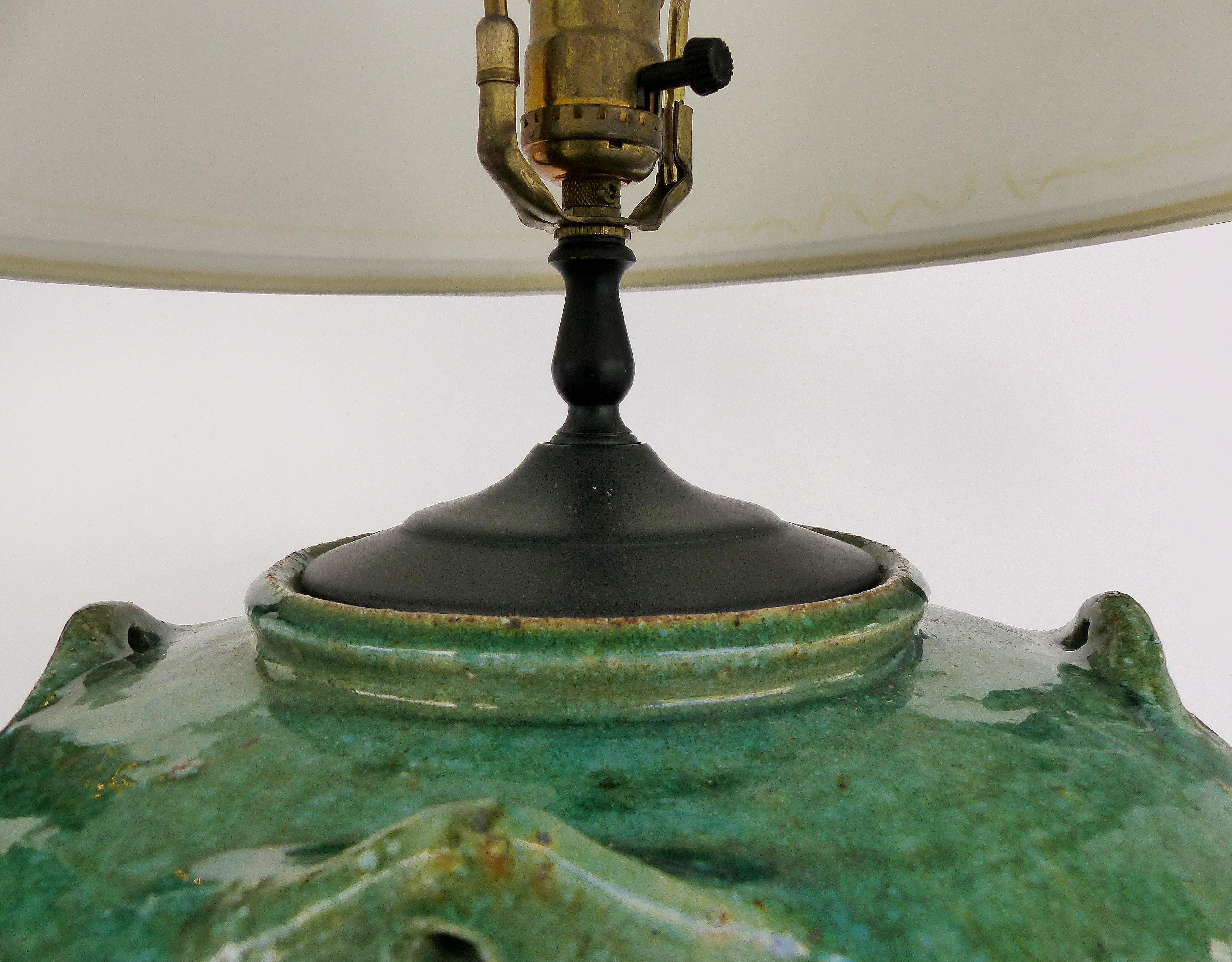 Large Green Glazed Terracotta Vessel Mounted as a Lamp 2