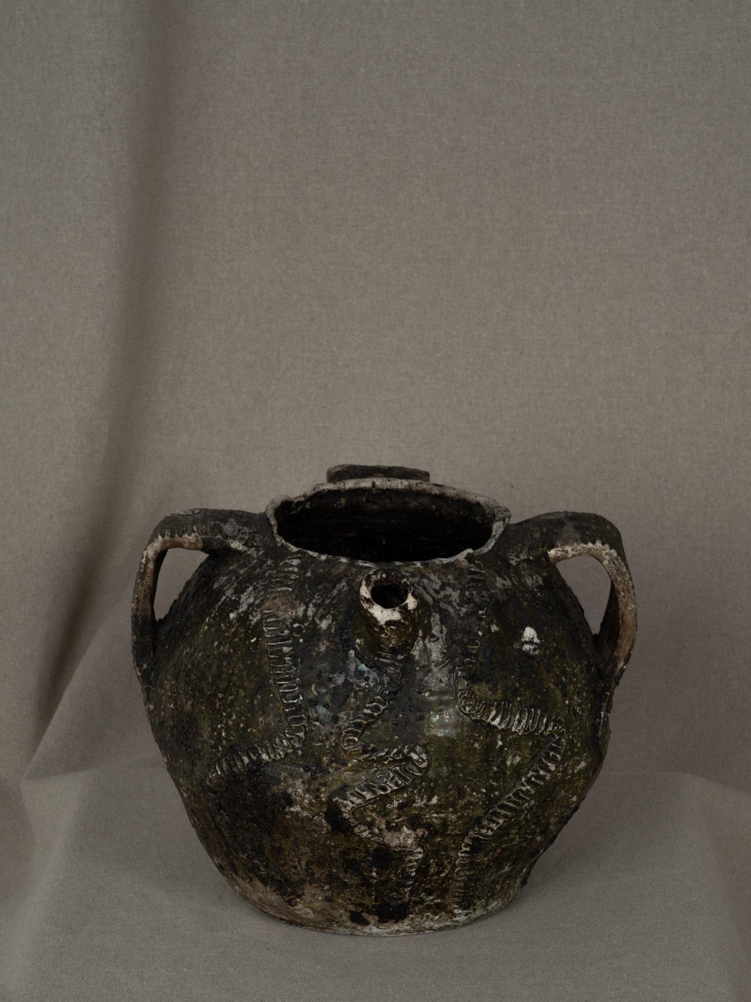 Unknown Large green heavily textured vessel For Sale